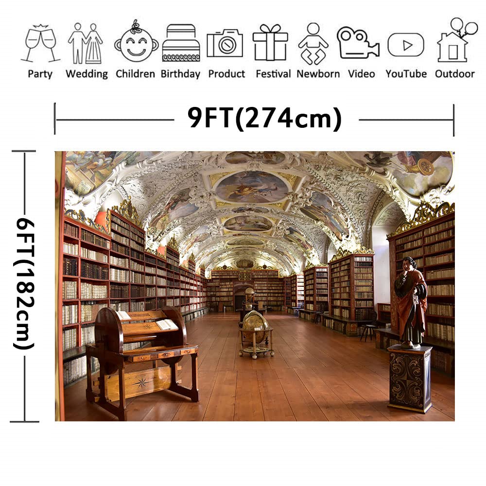 Library Corridor Photography Backdrops, 9X6Ft Statue Magnificent Ceiling Board Medieval Oil Painting Background Party Portrait P
