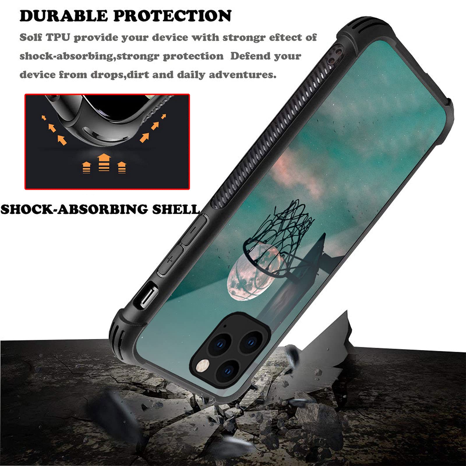 CARLOCA iPhone 13 Mini Case Shockproof Anti-Scratch Polycarbonate Moon Basketball Love Graphic