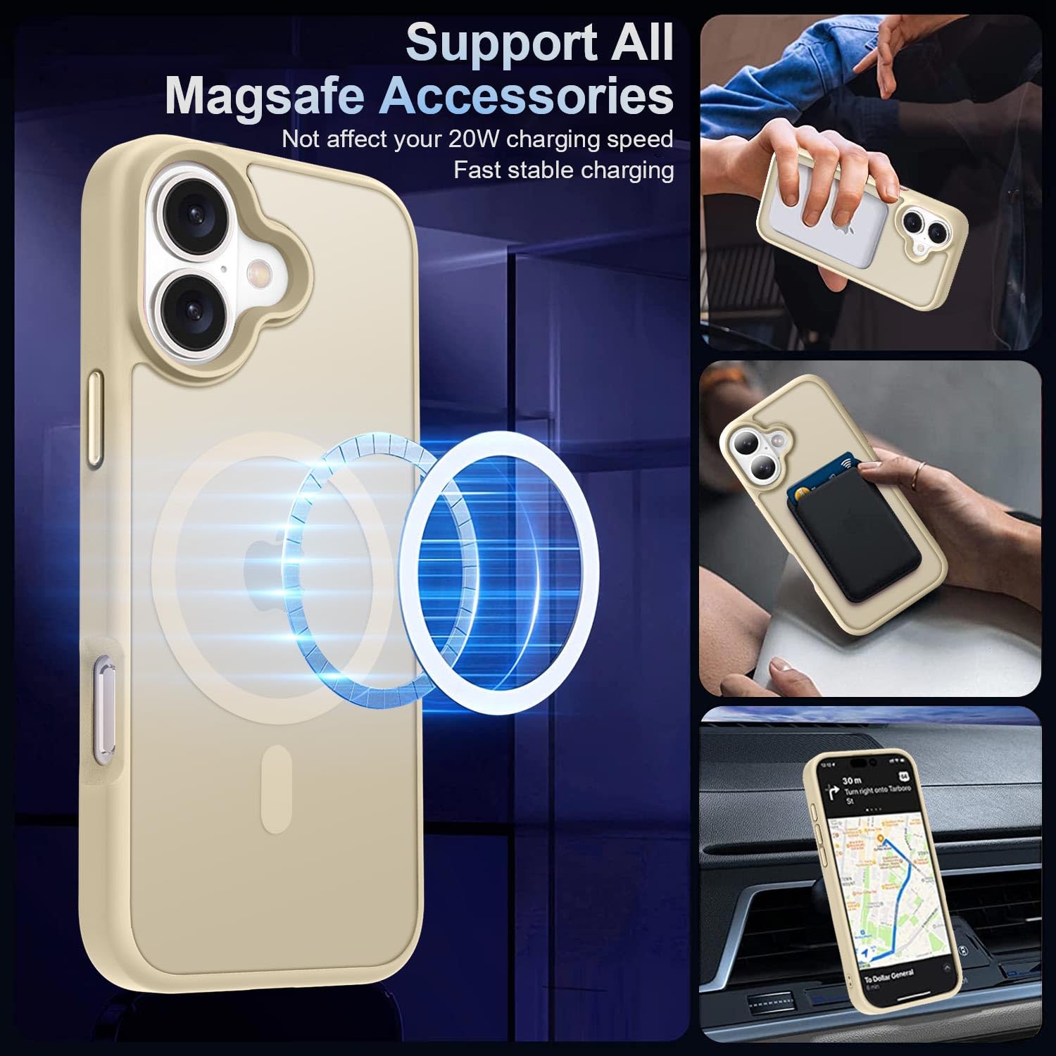 Mocca Strong Magnetic For Iphone 16 Case, [Compatible With Magsafe][16Ft Mil Grade Drop Protection] Slim Thin Translucent Matte