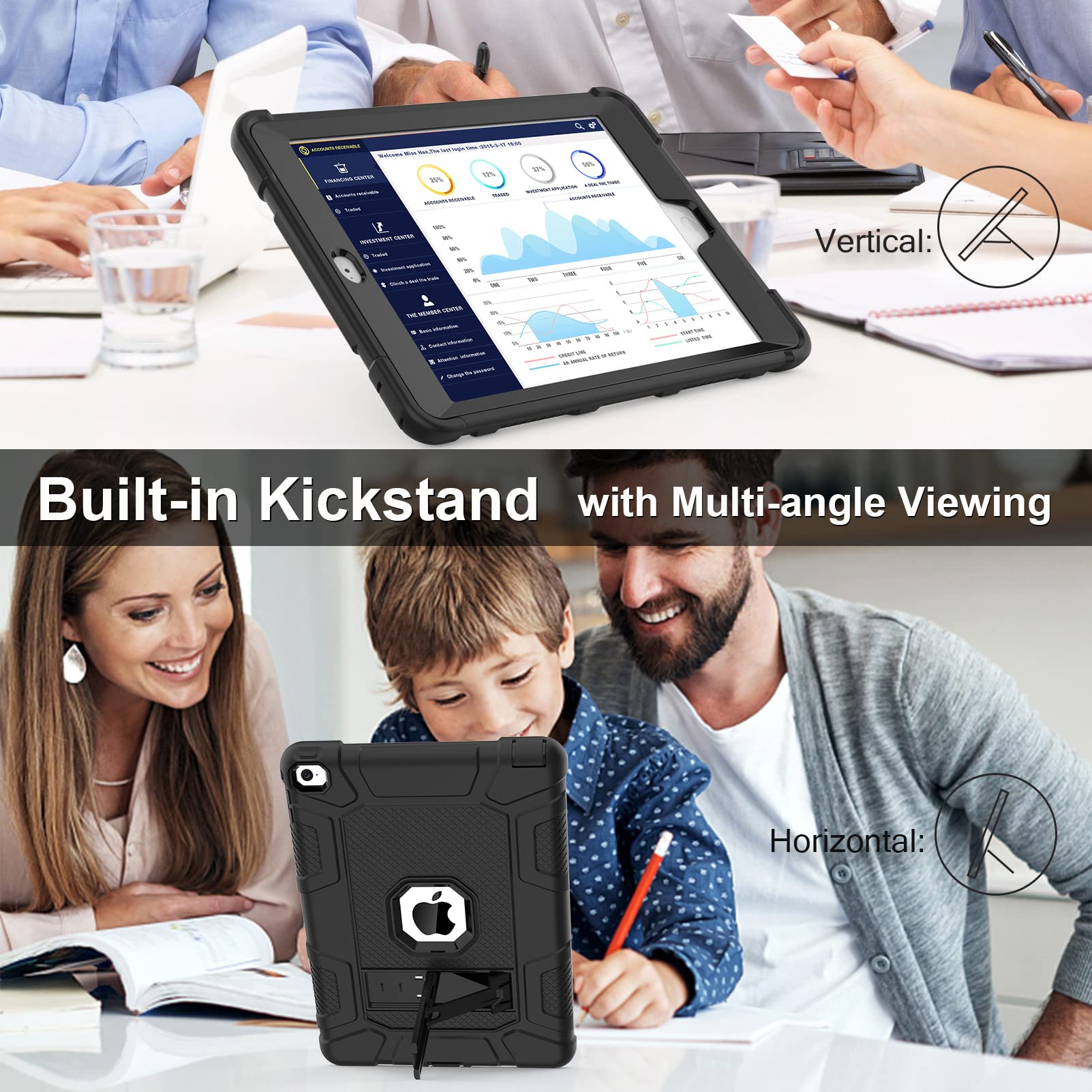 Timism Case For Ipad Air 2Nd Generation 2014, Ipad Air 2 Case With Kickstand, 3 In 1 Heavy Duty Shockproof Hybrid Three Layer Pr