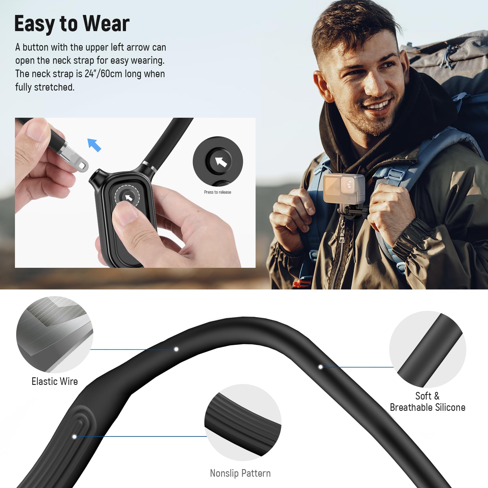 Neewer Magnetic Neck Mount Holder With Phone Clip Compatible With Gopro Hero 12 11 10 Max Dji Action 4 Insta360 Iphone Samsung,