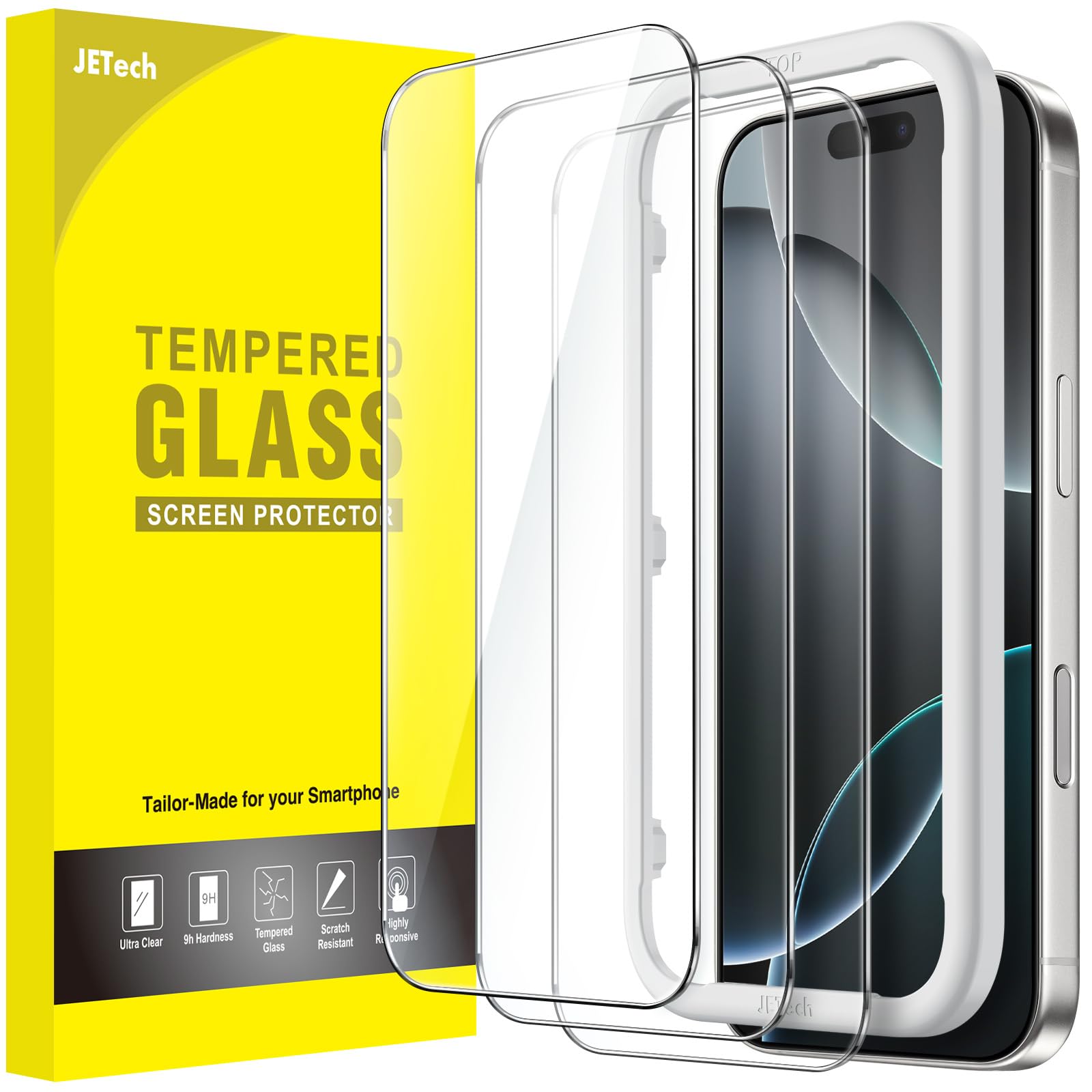 Jetech Screen Protector For Iphone 16 Pro 6.3 Inch, Tempered Glass Film With Easy Installation Tool, Case Friendly, Hd Clear, 3 