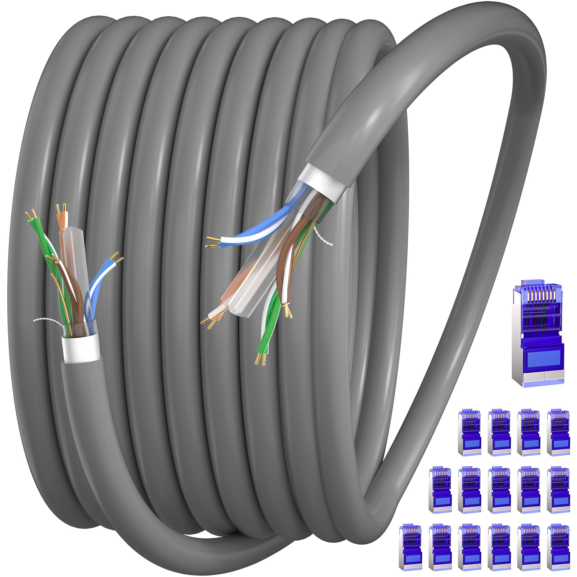 Ethernet Cable 250Ft, Cat 6 Cable Outdoor &Indoor Ftp Shielded Ethernet Cable, 23Awg Bulk Network Cable, Direct Burial Grounded 