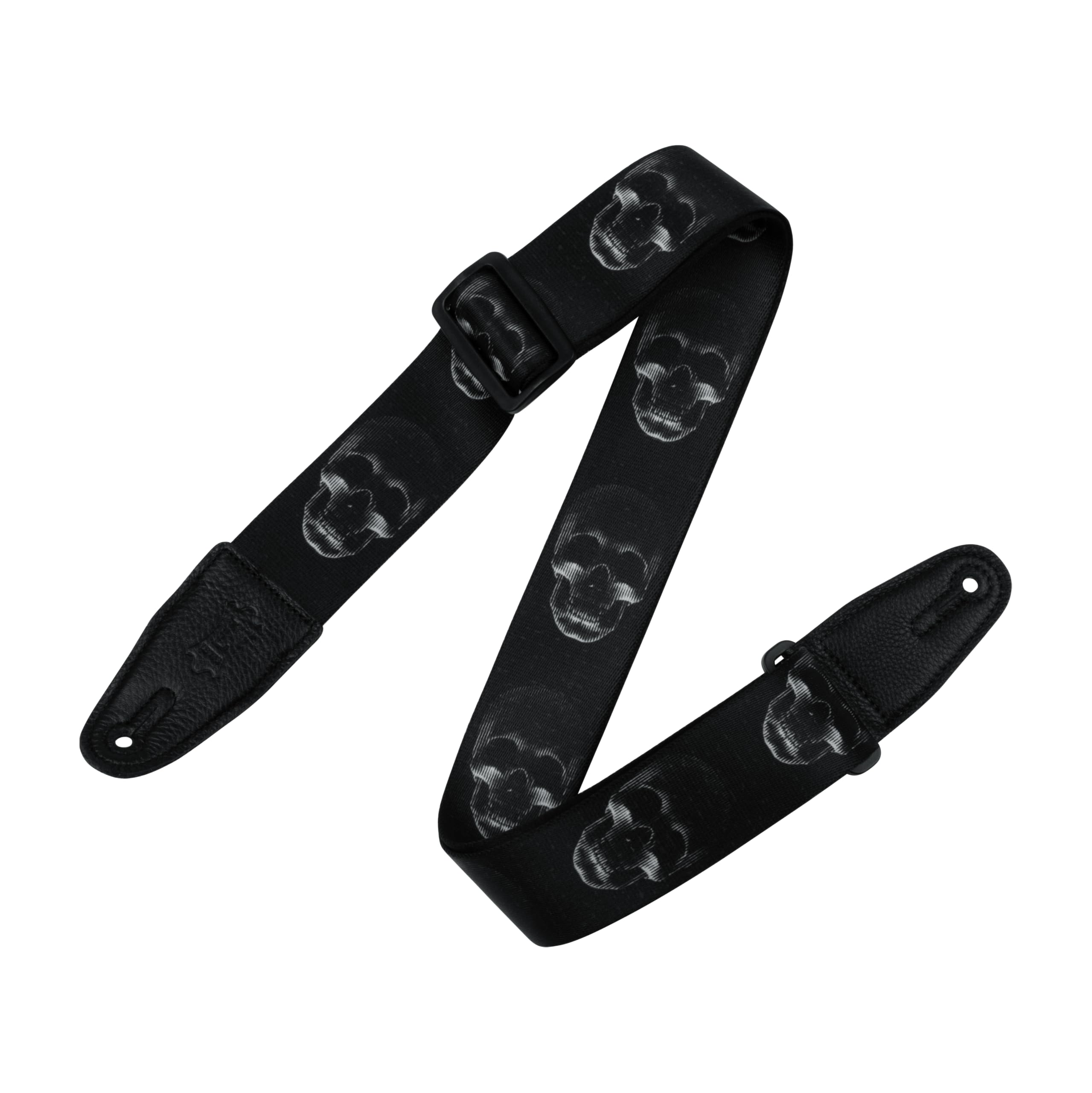 Levys Leathers 2 Wide Polyester Guitar Strap with Genuine Leather Ends; Black & White Scanned Skull Motif (MPD2-112)