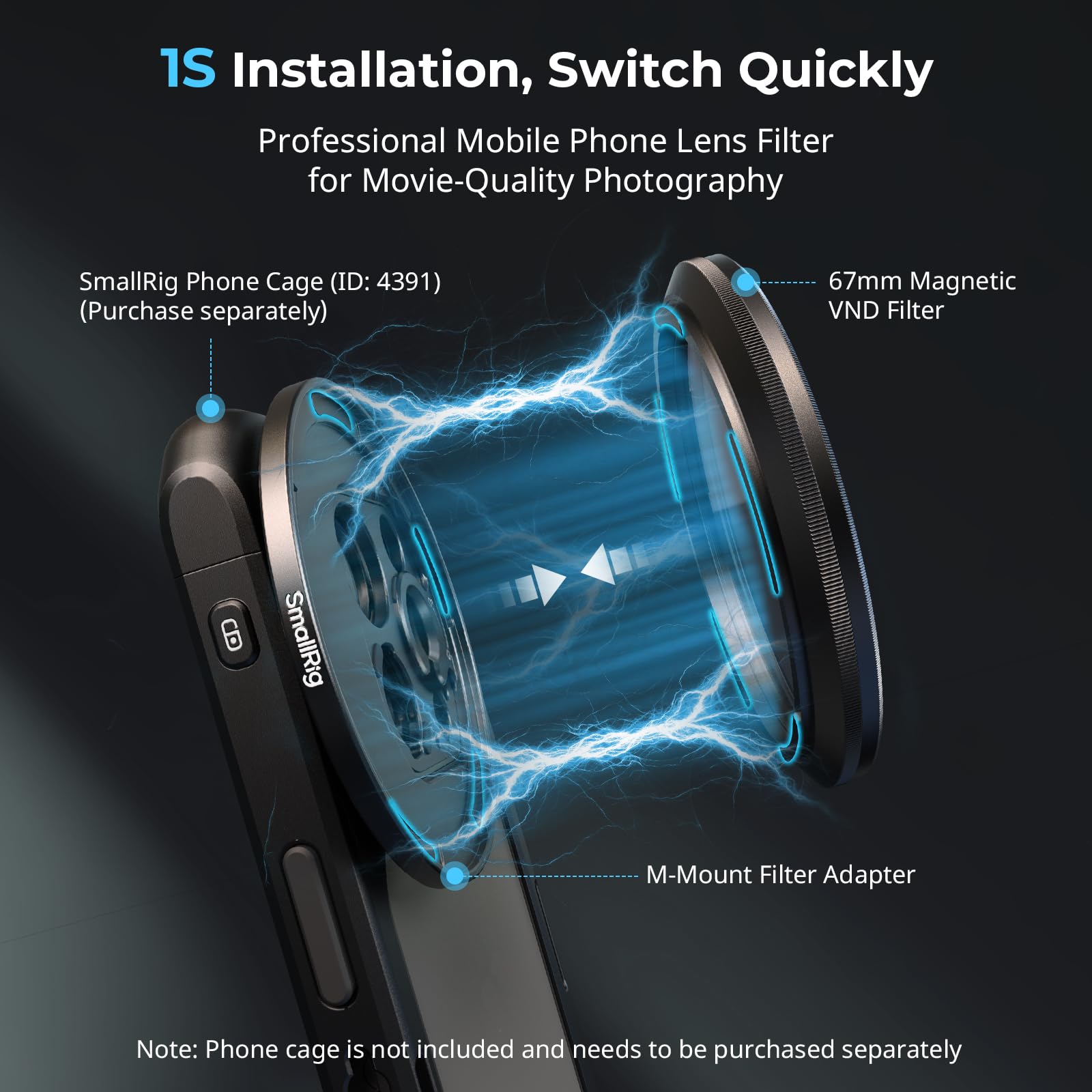 Smallrig 67Mm Magnetic Variable Nd Filter Kit, Nd2 Nd32 (1 5 Stops) Vnd Filter With M Mount Filter Ring With Threaded Filter Rin