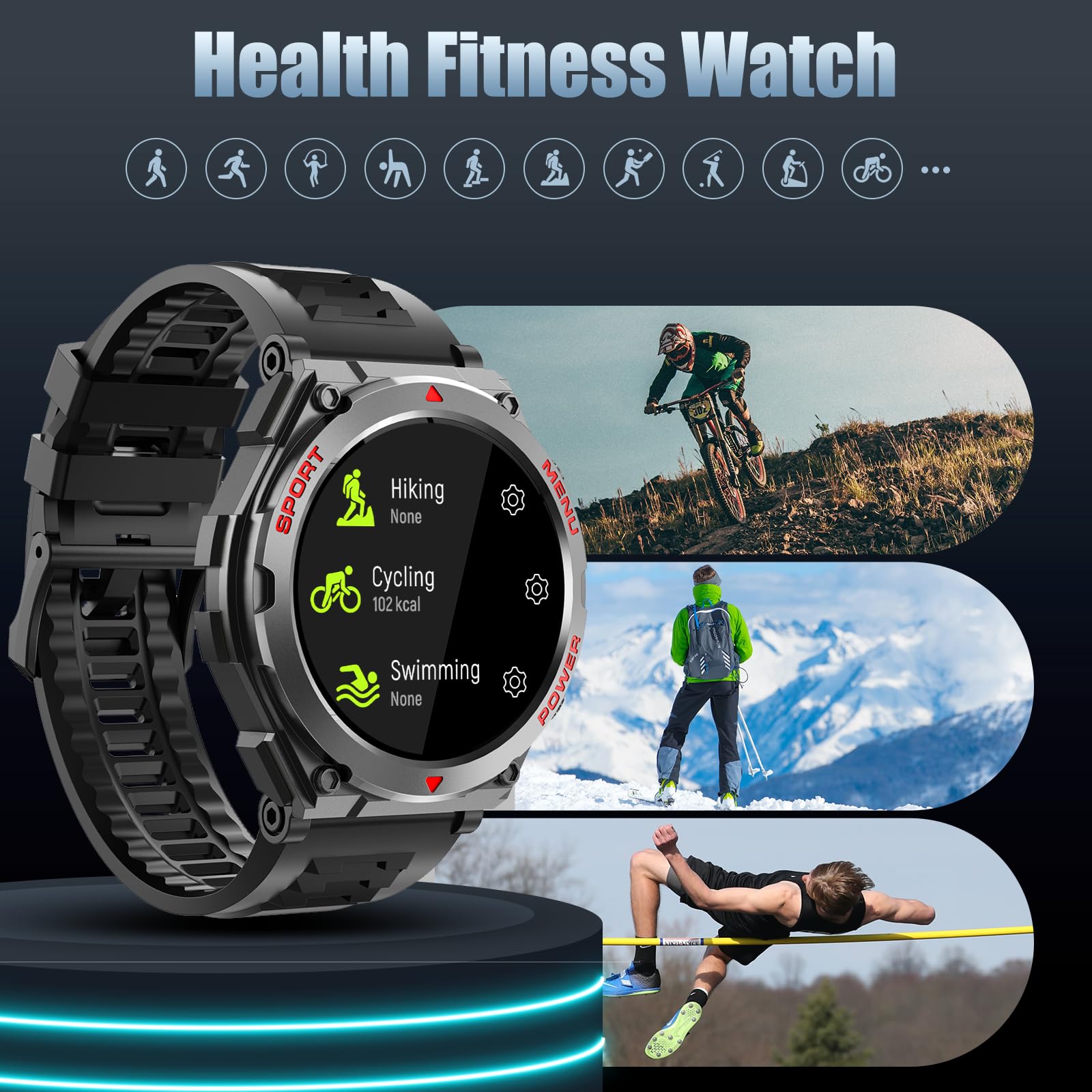 Jdcrsj Military Smart Watch, 1.52-Inch Smartwatch With Text And Call, Heart Rate, Blood Oxygen, And Activity Trackers - Compatib
