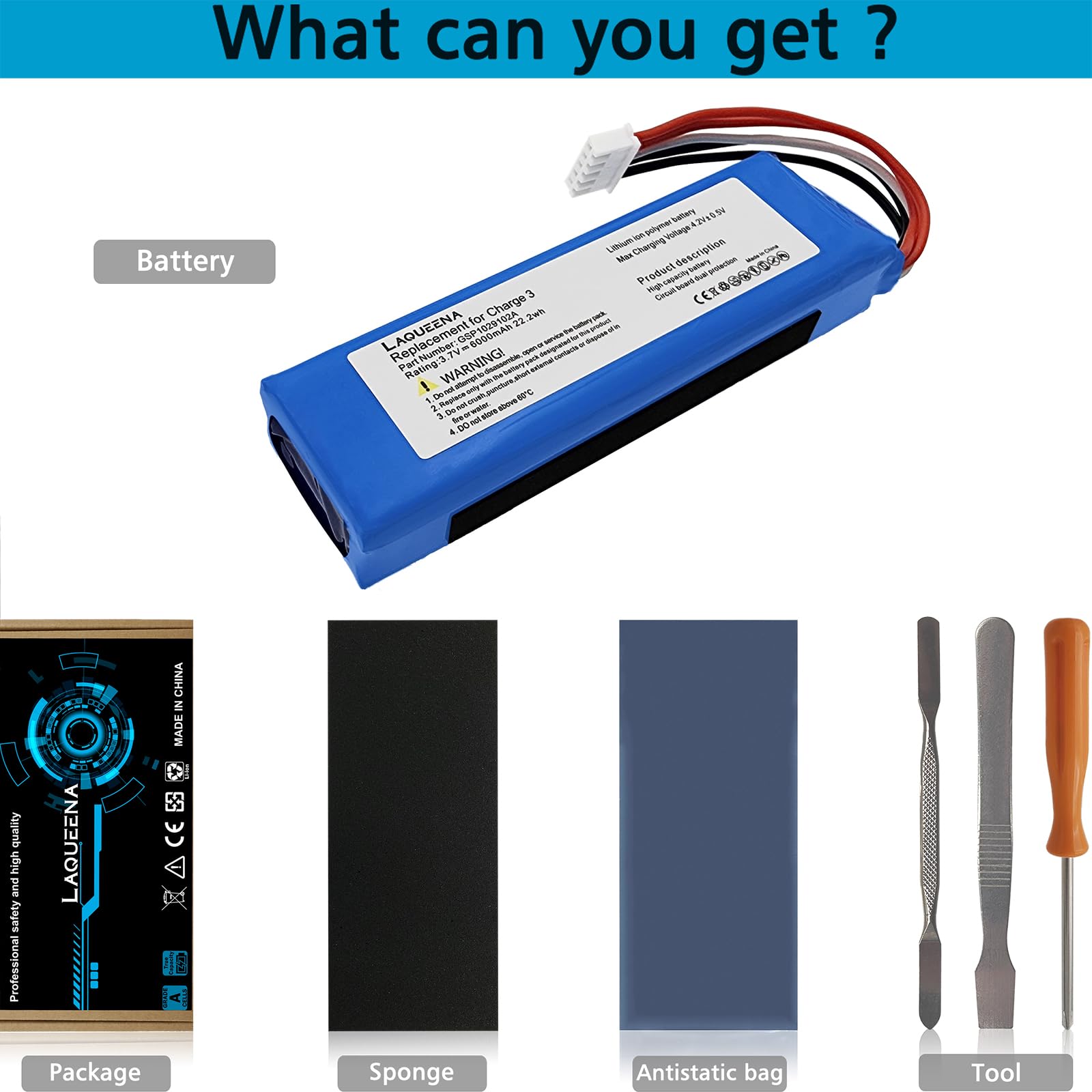 Laqueena Gsp1029102A 6000Mah Battery Compatible With Jbl Charge 3 Waterproof Bluetooth Speaker With Tools Battery Part No Charge