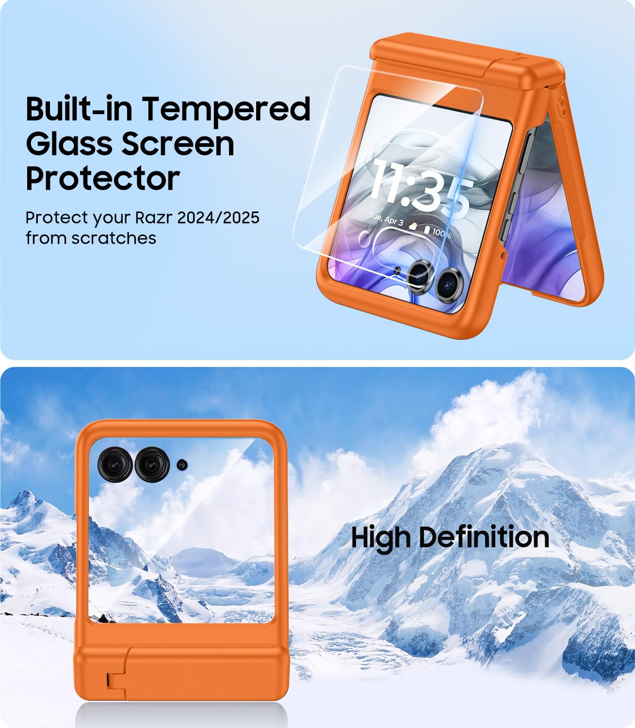 Makavo For Motorola Razr 2024/2025 Case With Stand, Built-In Outer Screen Protector & Hinge Protection, Slim Fit Hard Full Body