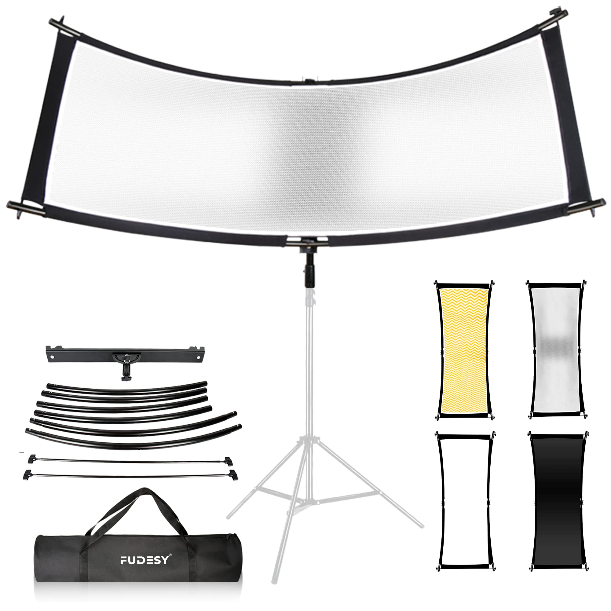 Fudesy Clamshell Light Reflector/Diffuser,67'X24' Curved Photography Lighting Reflector For Photo Video Studio Shooting With Black/Silver/White/Gold Reflectors,Carry Bag