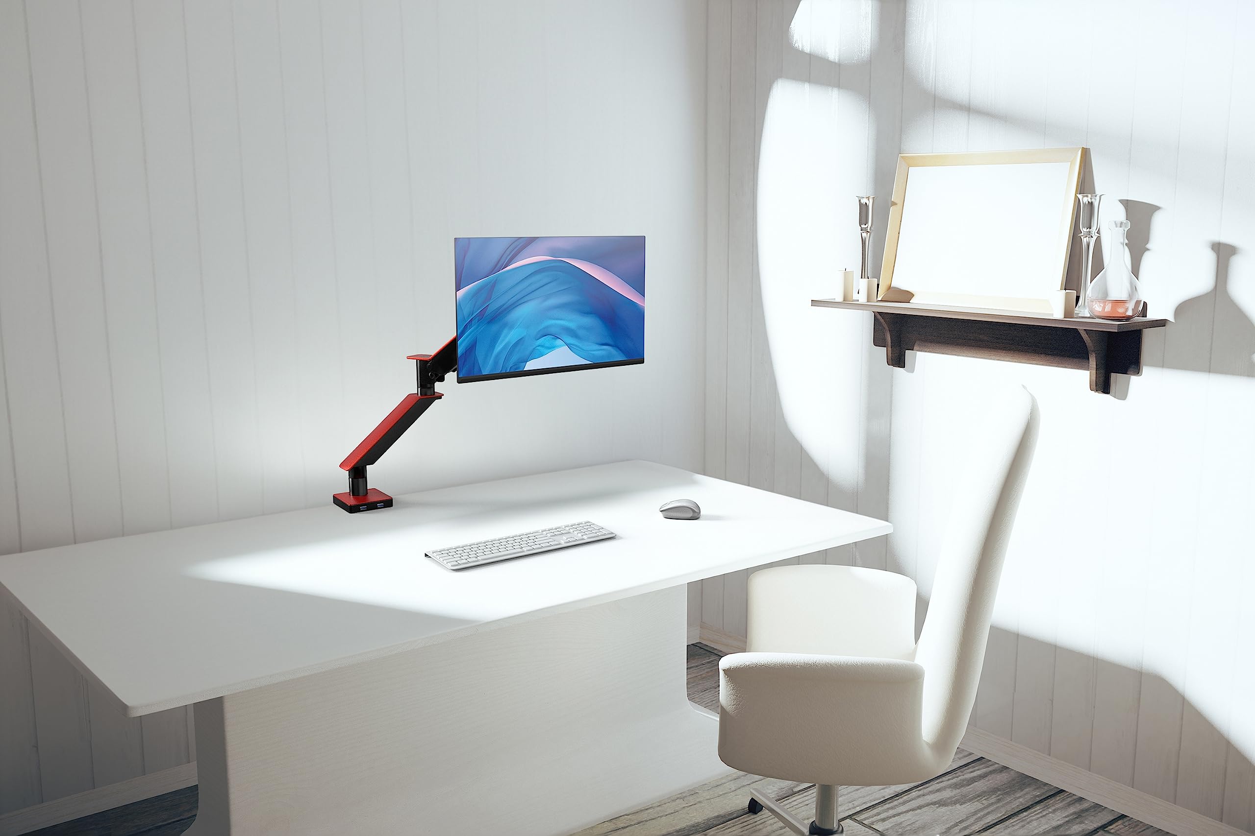 Red Single Monitor Arm Mount - Cta Red Monitor Mount For 23 To 35 Monitors - W/Dual Usb 3.0 Hub Ports & Arm Clamp For Desks - Re