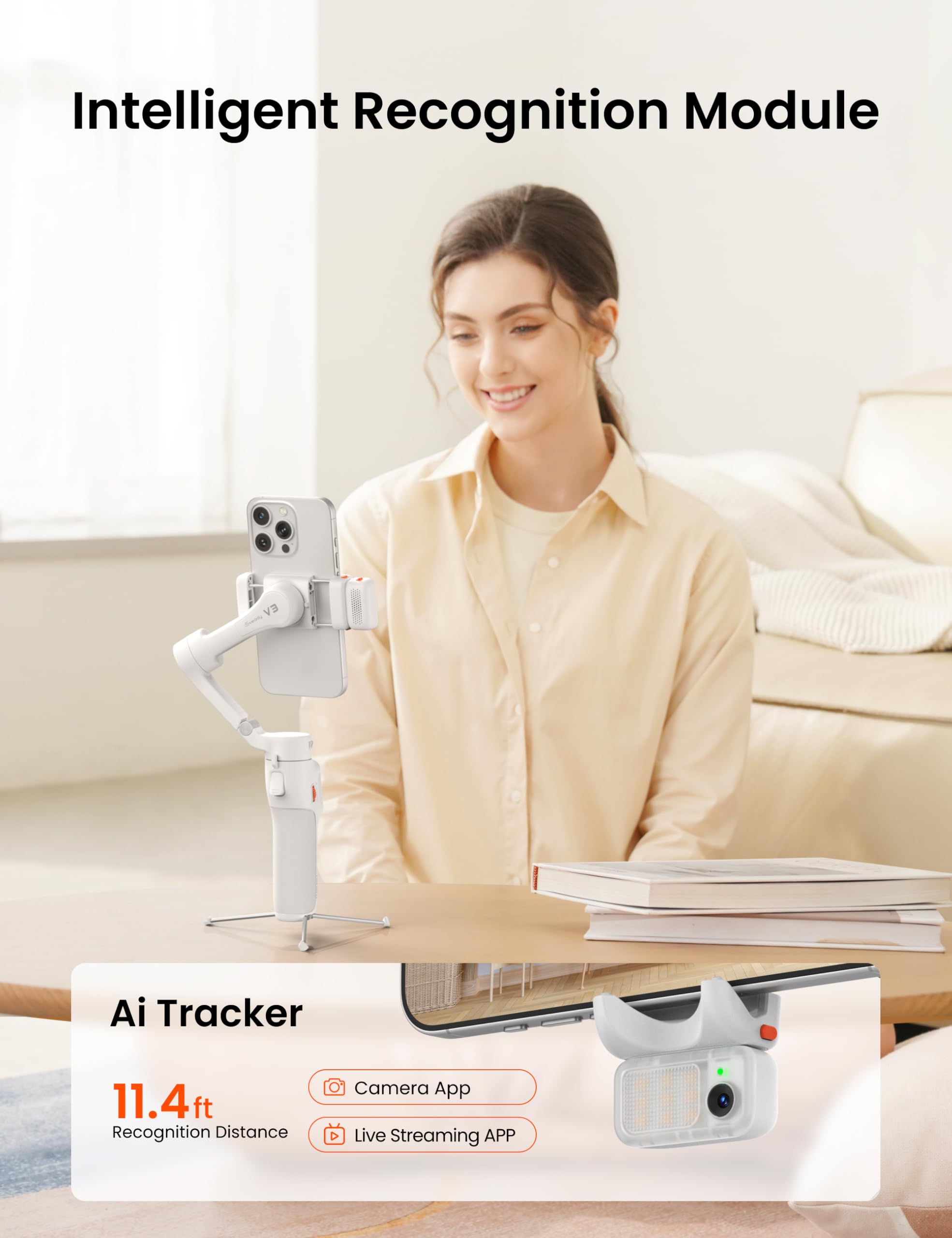 Hohem Isteady V3 Phone Gimbal Stabilizer, Magnetic Ai Tracking Sensor With Fill Light, Detachable Remote Control, Built-In Exten