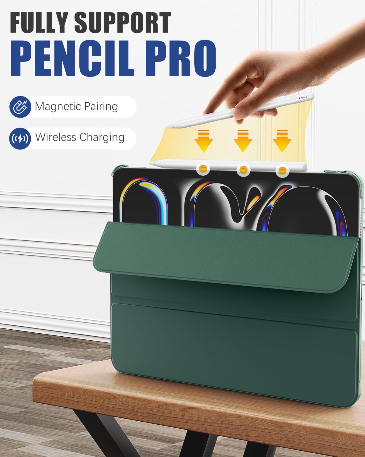 MoKo for iPad Pro 11 Inch Case M4 2024 (5th Gen),Ultra Slim Stand Case with Hard PC Translucent Back Shell Cover for iPad Pro 11'' 2024 Model(A2836/A2837/A3006),Support Apple Pencil Pro,Midnight Green