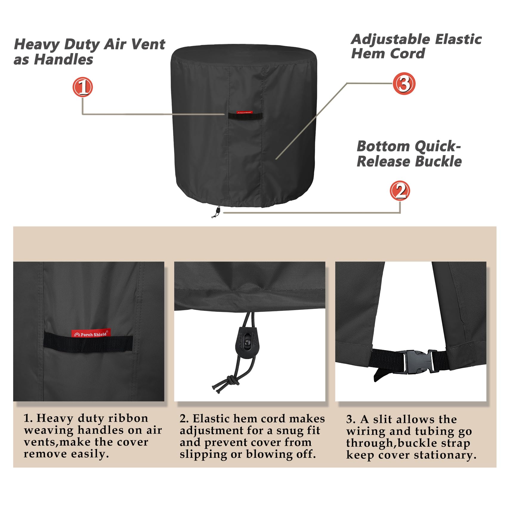 Porch Shield 600D Waterproof Air Conditioner Covers For Outside Units Round Ac Cover Black   34 Inch