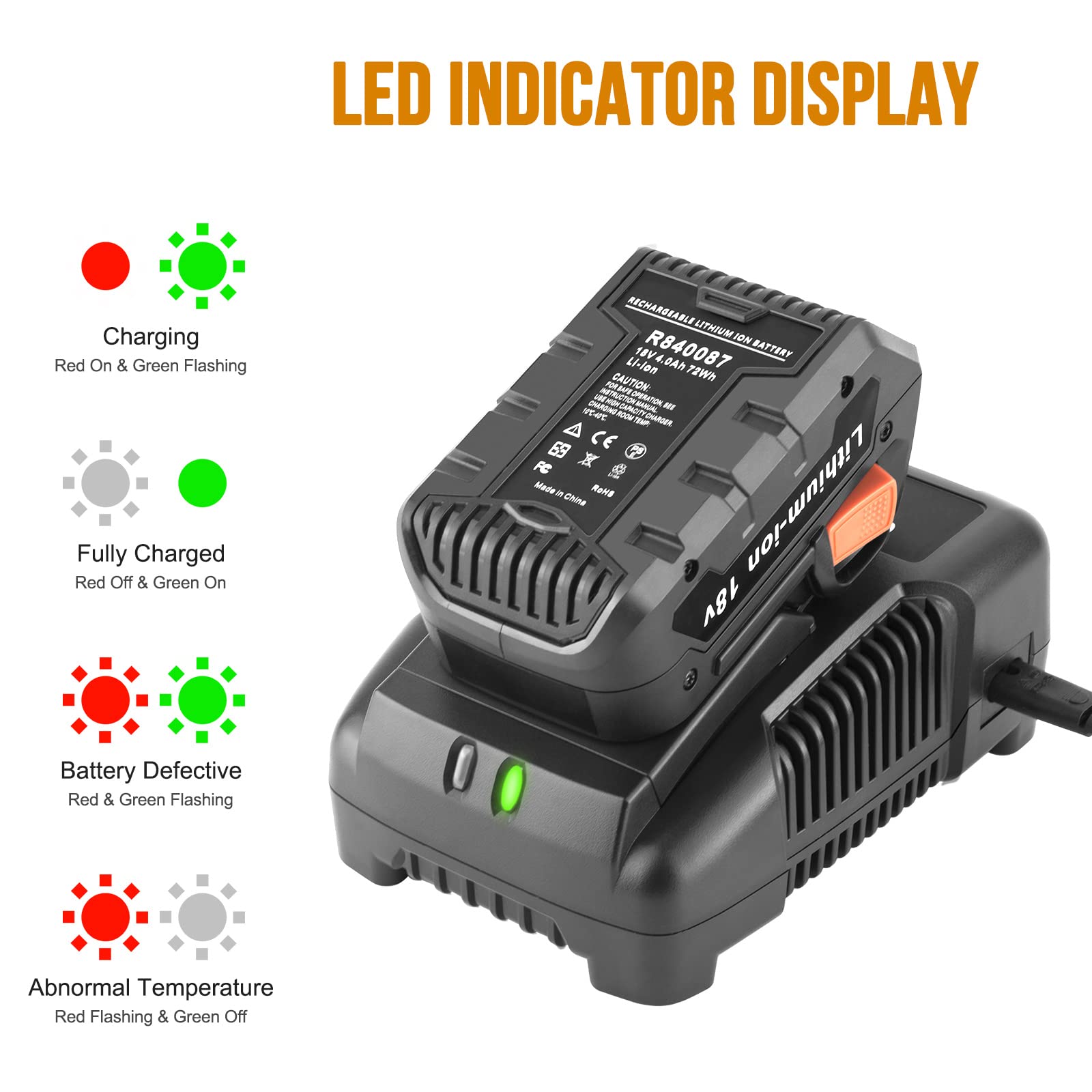 Advtronics 18V R86092 Fast Charger For Ridgid 18V Battery R840083 R840085 R840086 R840087 Ac840085 Ac840086 Ac840087P Ac840089