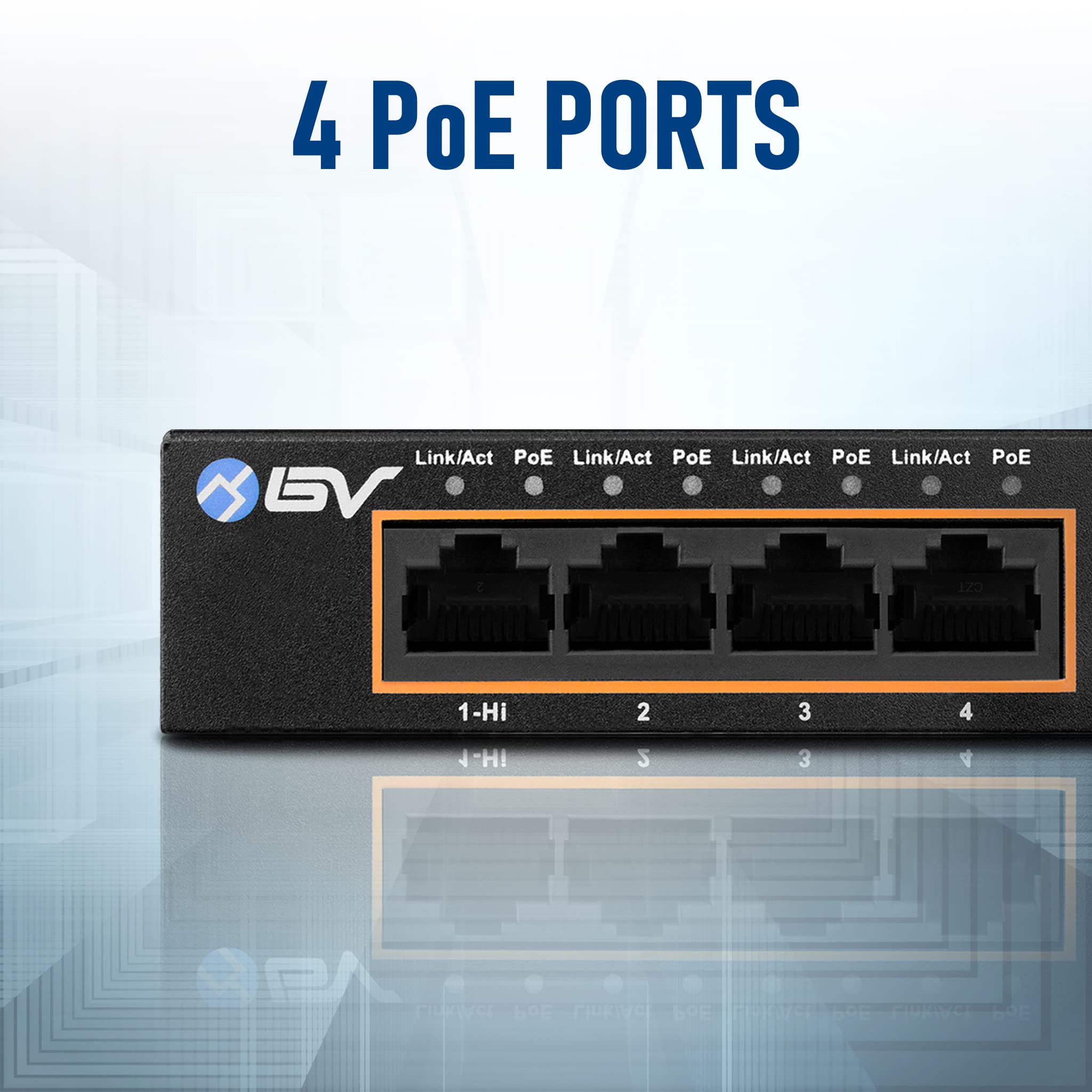 Bv Tech 6 Port Poe+ Switch 4 Poe+ Gigabit Ports With 2 Gigabit Uplink   60W   802.3At + 1 High Powerport | Desktop Fanless Desig