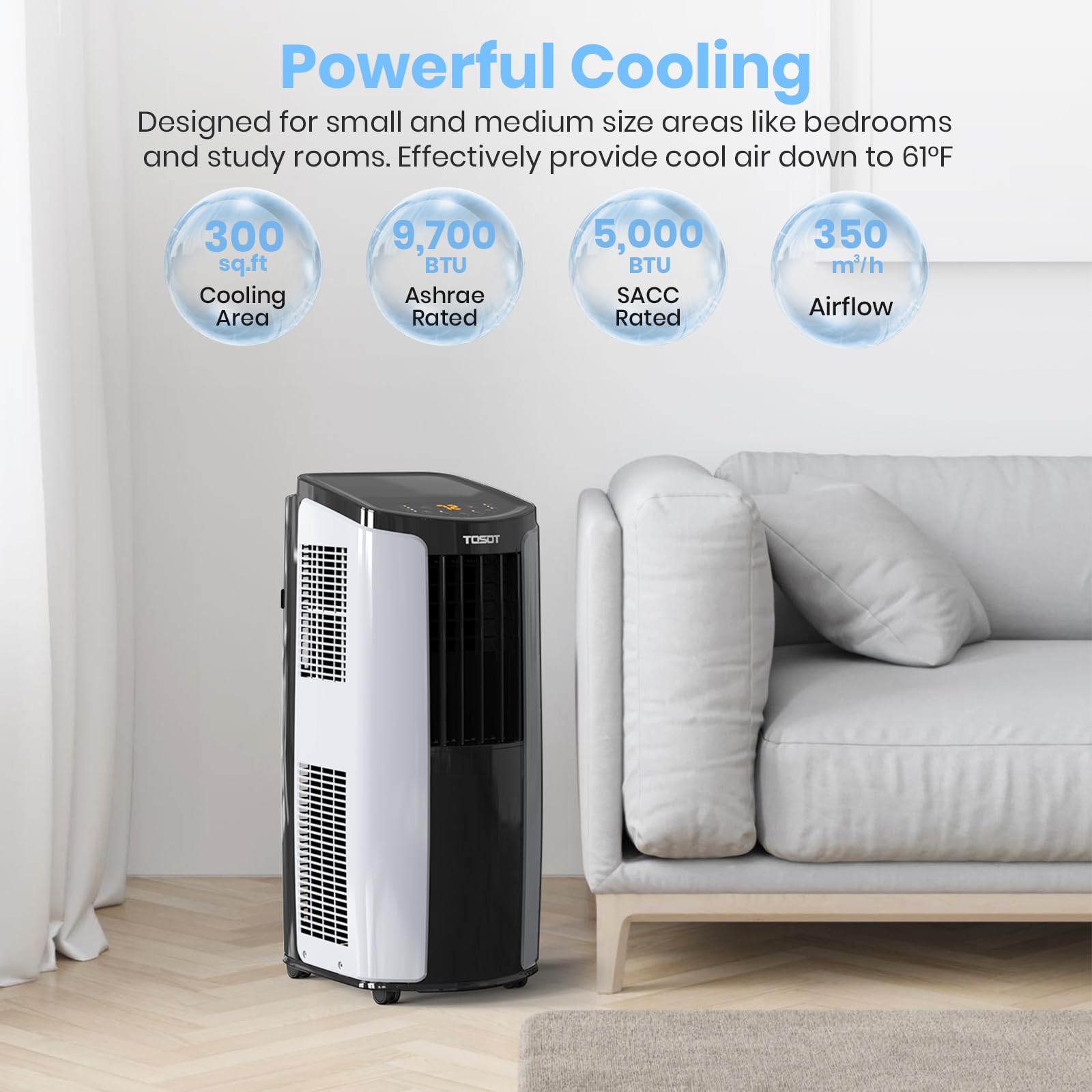 Tosot 9,700Btu (5,000 Btu Sacc) Portable Air Conditioner, Smart Wifi Control, Ac Unit With Dehumidifier, Fan, Window Kit For Eas