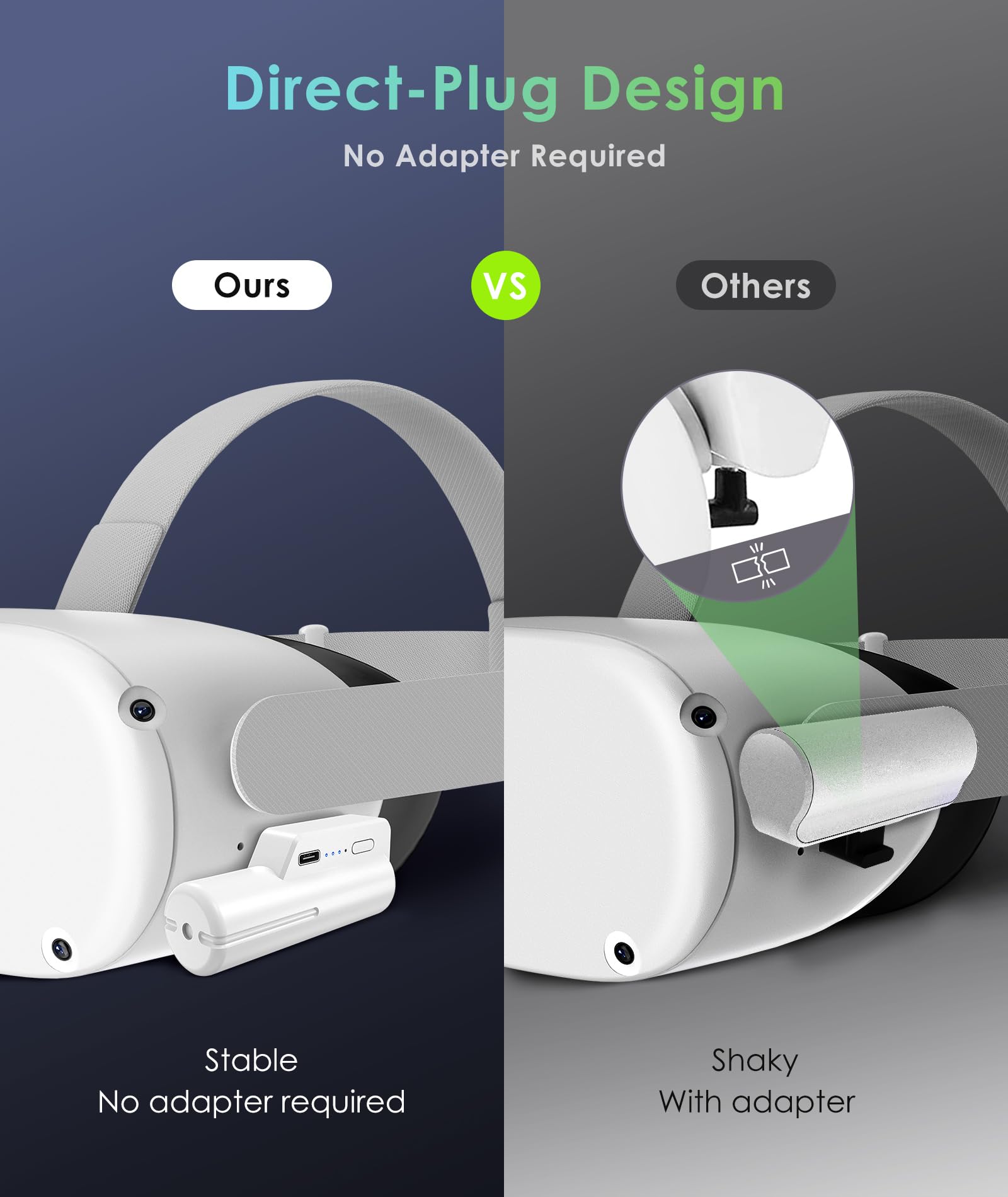 5000Mah Battery Pack Fit For Meta Oculus Quest 2 & Elite Head Strap, Lightweight Portable Vr Power Charger Battery Extender Rech