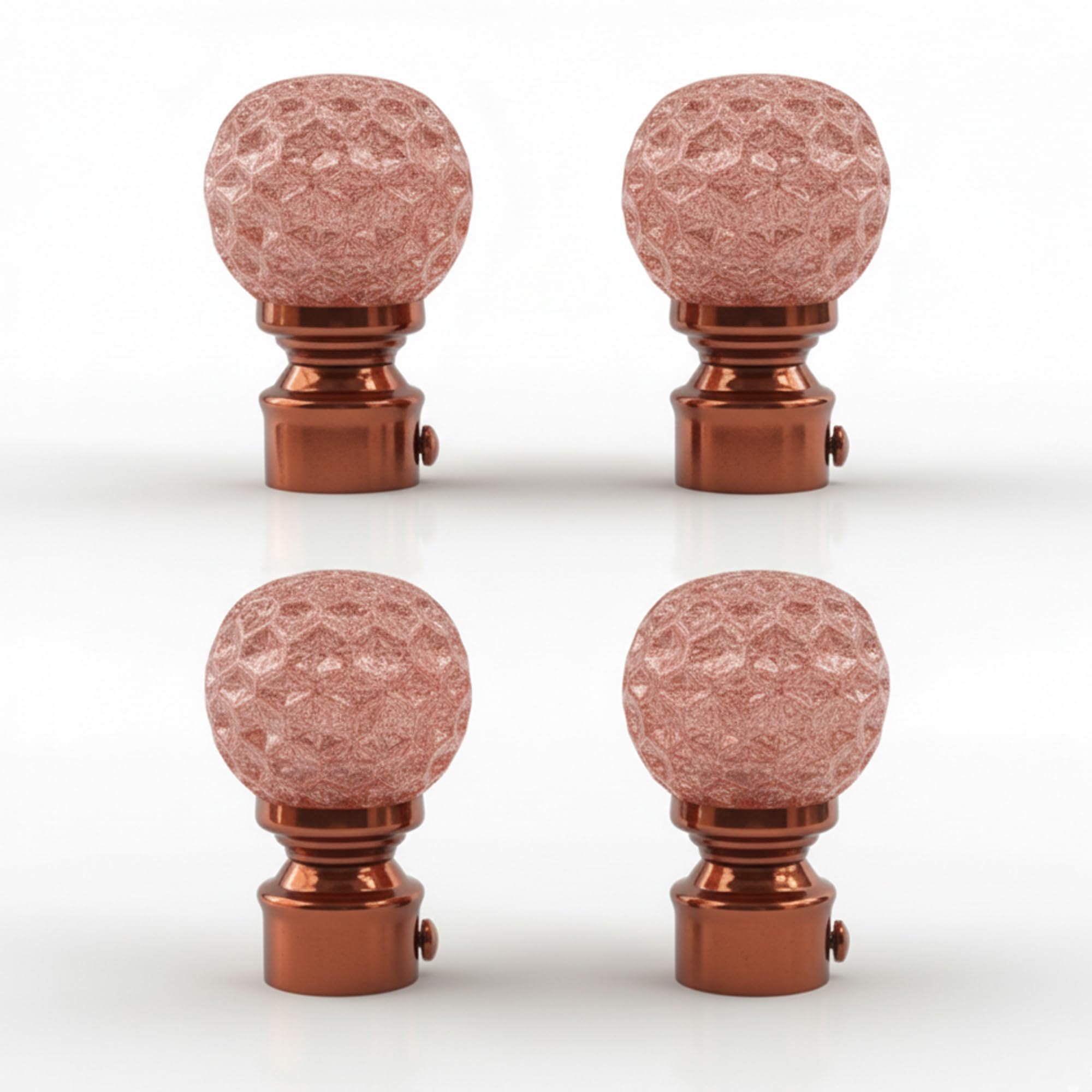 Atlantic Curtain Rod Finials Set Of 4, Decorative Textured Resin Globe Finials With Rose Gold Finish For Standard Drapery Rods
