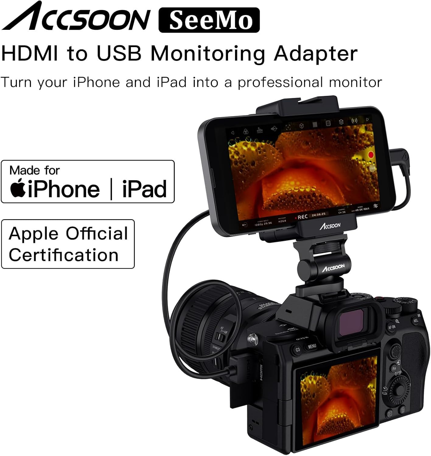 Accsoon Seemo Hdmi Video Transmission System For I-Phone&Ipad, Hdmi To Usb-C Video Transmitter Support 1080P 60Fps Video, Real-T