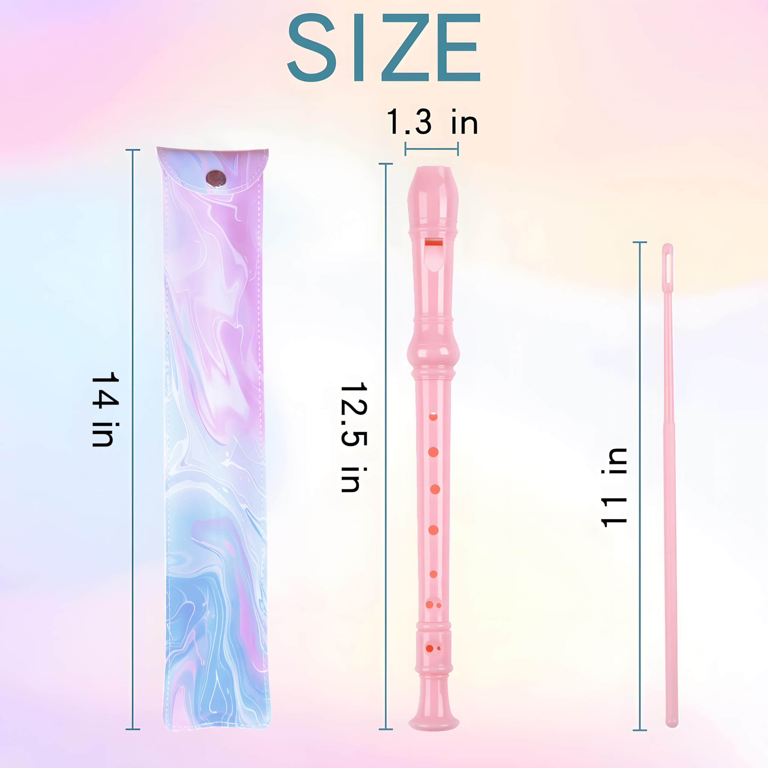 Soprano Recorder For Kids Beginners, German Fingering, C Key, 3 Piece With Cleaning Rod, Bag, Fingering Chart (Pink)