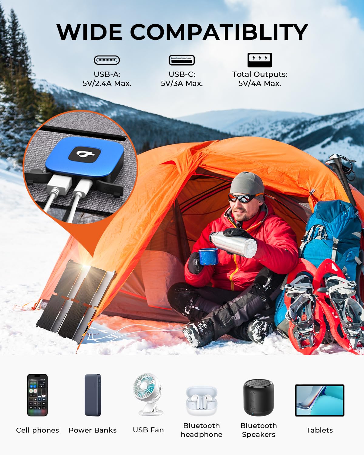 [Upgraded] Bigblue Ultra-Light Portable 25W Solar Panel Charger With Usb-A And Usb-C Ports, 0.84 Lbs Pocket-Size Ip68 Waterproof