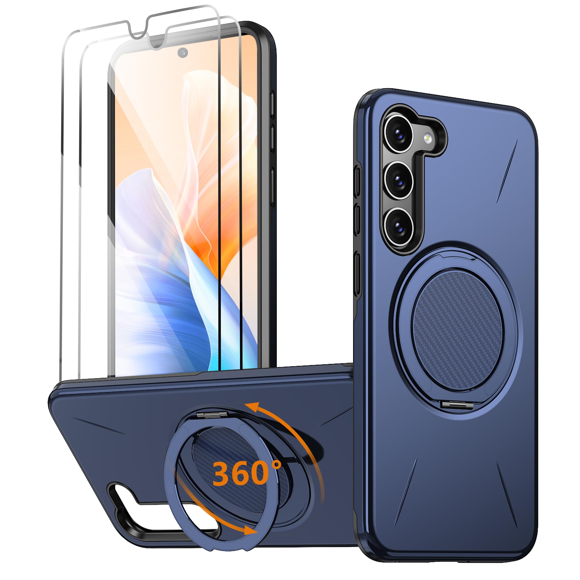 Imuruktek for Galaxy S23-Plus Case, with 2 HD Screen Protectors, Strong Magnetic & 360 Rotatable Metal Stand for S23 Plus Case, 