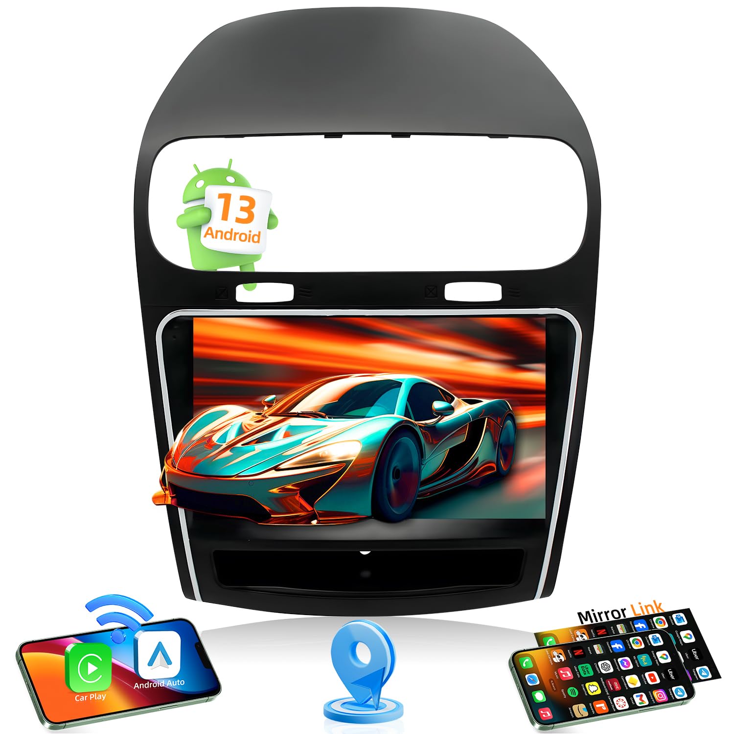 5Gwifi Android 13 Car Stereo Radio For Dodge Journey 2011 2019, 9 Inch(1280 * 800) Ips Touchscreen Head Unit, Gps/Bluetooth/Dsp/