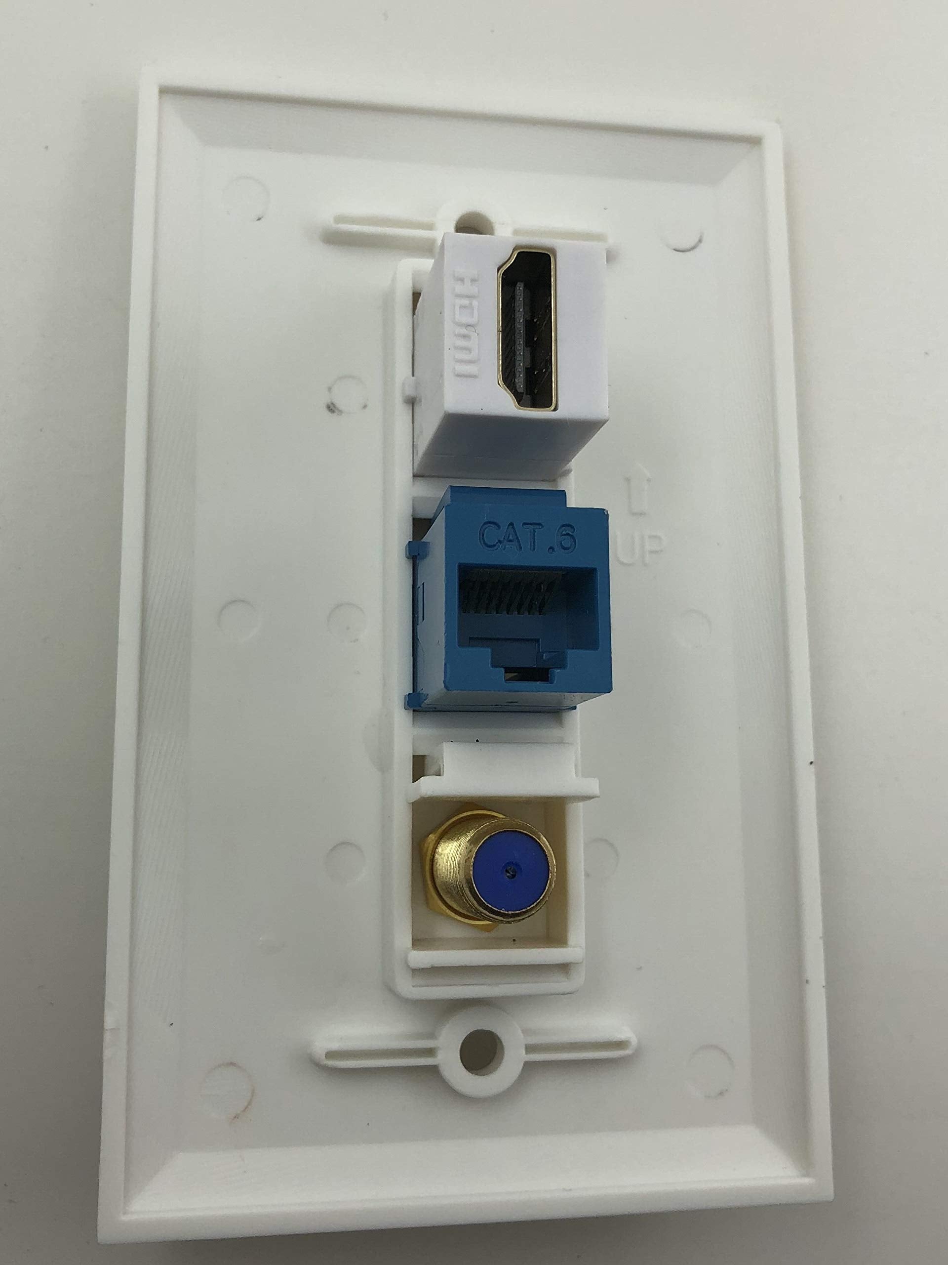 IBL 3 Port Wall Plate Coaxial F Type Cat6 Ethernet HDMI Keystone Jack White