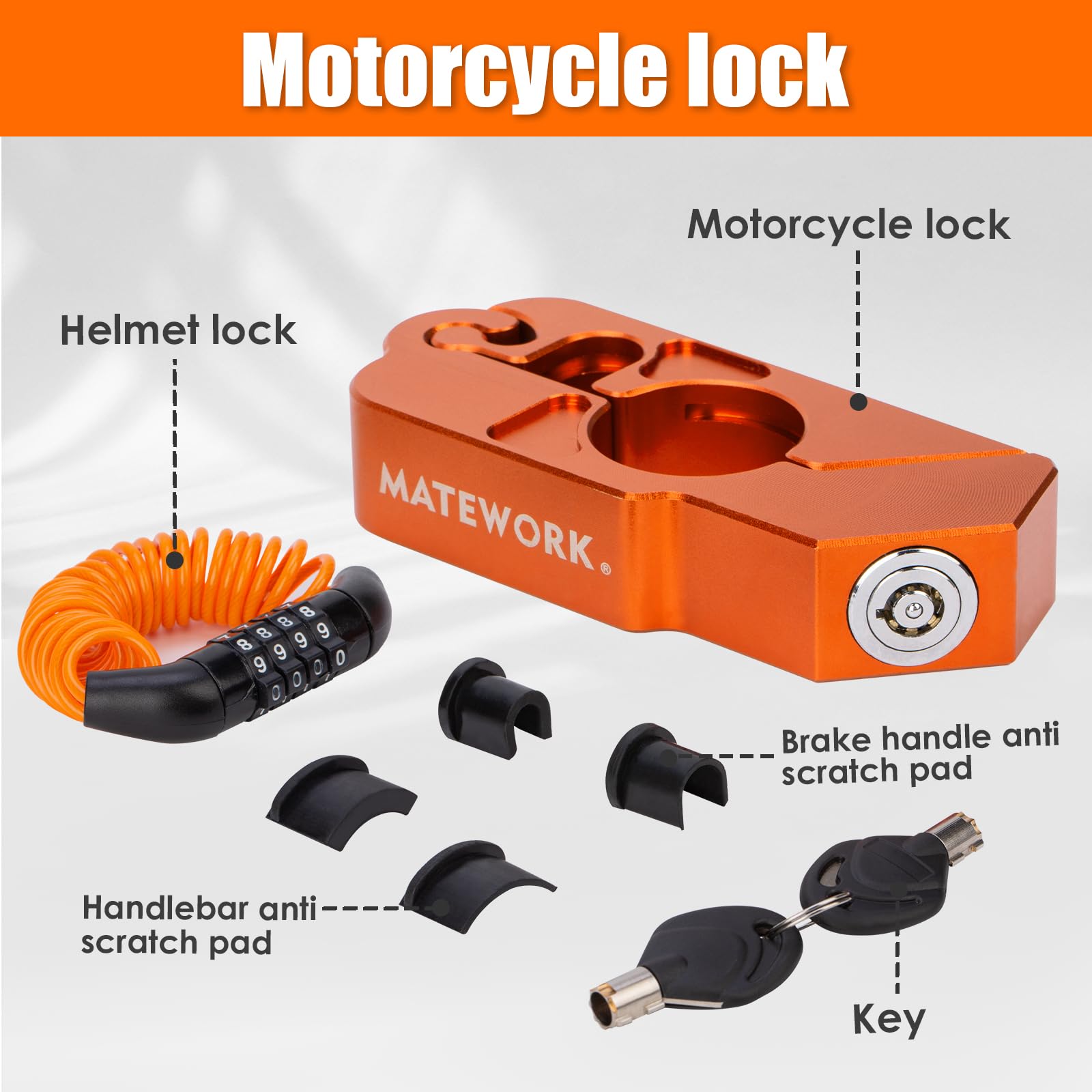 Matework Motorcycle Lock Anti Theft Heavy Duty, Motorcycle Handlebar & Brake Lock With Helmet Lock, Bike Lock, Universal For All