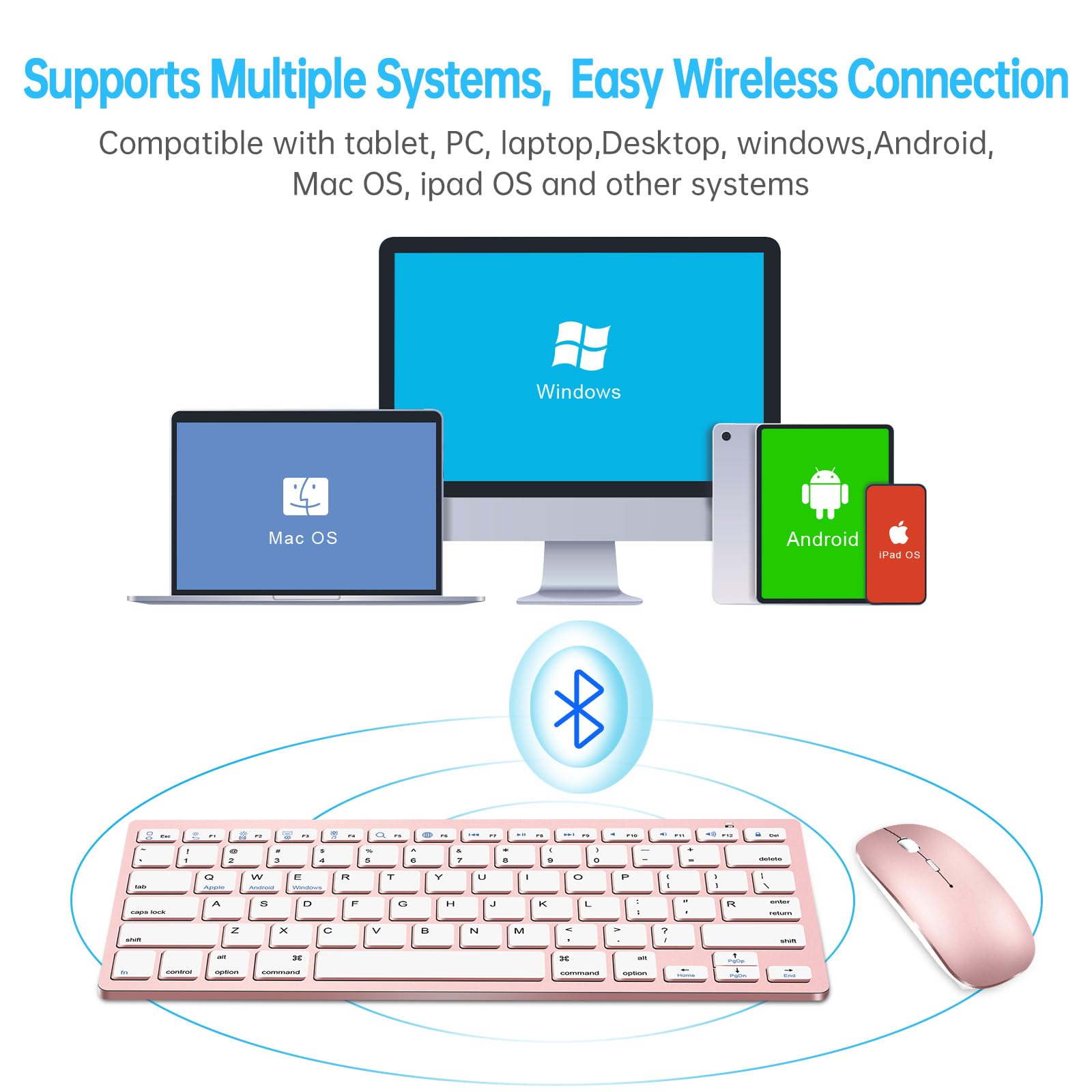 Wireless Bluetooth Keyboard And Mouse Set, Portable Slim Silent Cordless Keyboard And Mouse Combo Compatible With Ipad/Mac/Macbo