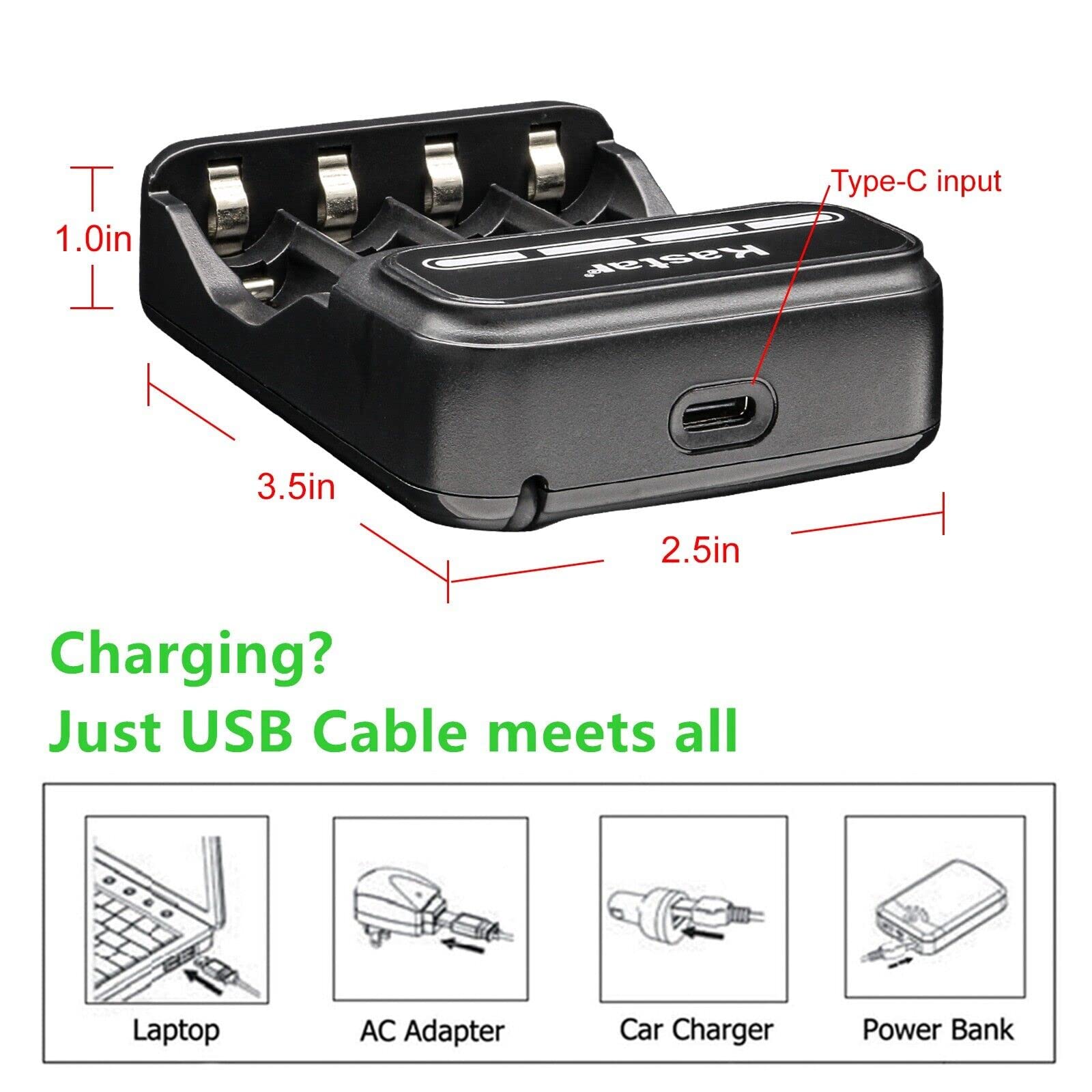 Kastar 8 Pack Battery And Cmh4 Smart Usb Charger Compatible With Panasonic 1.2V 400Mah Bk40Aaabu, 1.2V 550Mah Hhr 4Dpa/4B Hhr 55