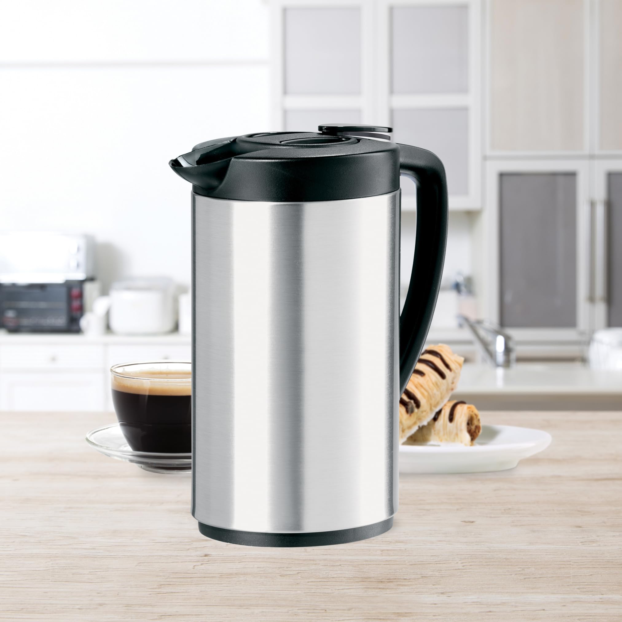 Oggi Oval Carafe Glass Liner   Stainless Steel Body, 1 Liter / 34Oz Capacity   Ideal Glass Vacuum Coffee Carafe And Tea Thermos,