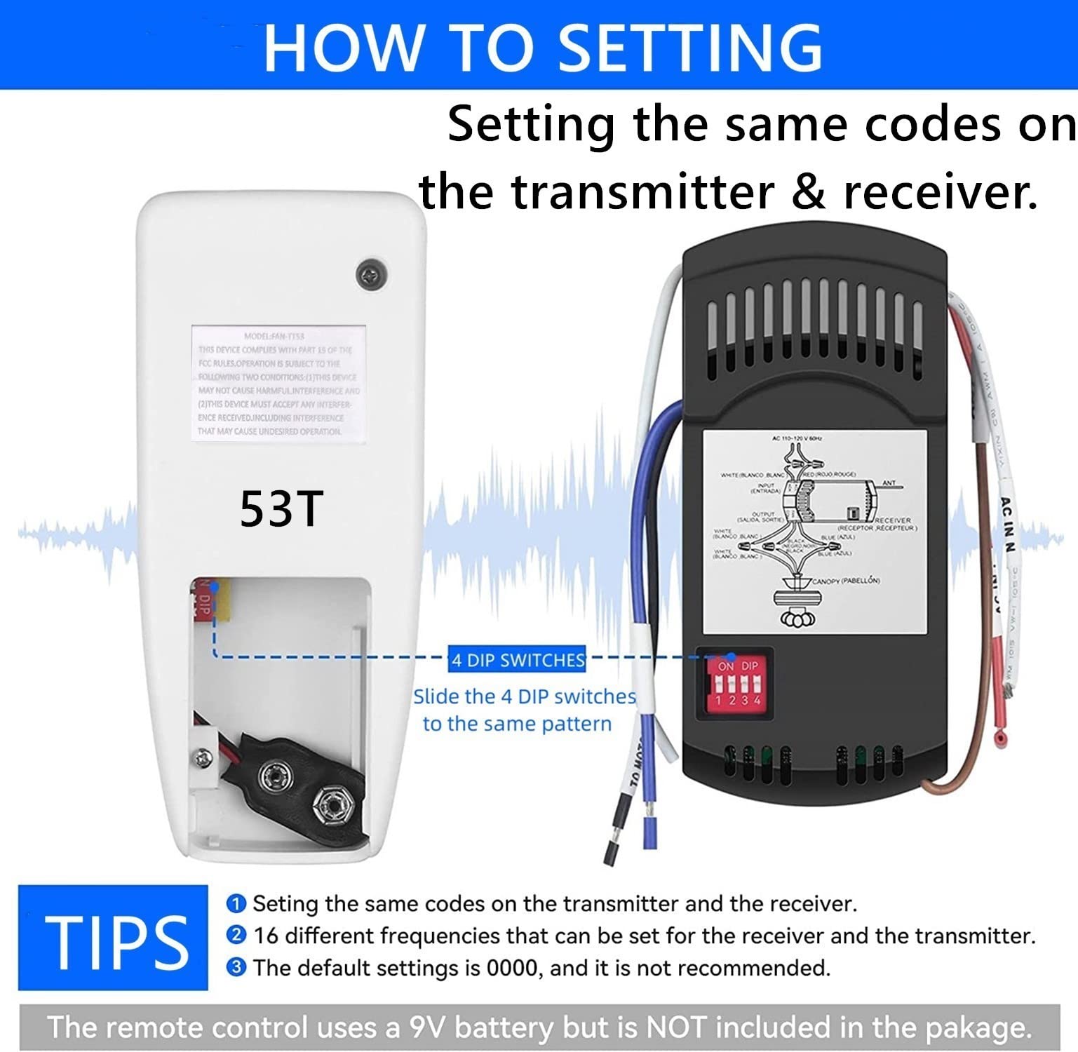 53T Universal Ceiling Fan Remote Control Kit, 3 Speed And Light Dimmer, Compatible With 53T 11T 35T Hd5 Uc7030T Uc9050T Remote E