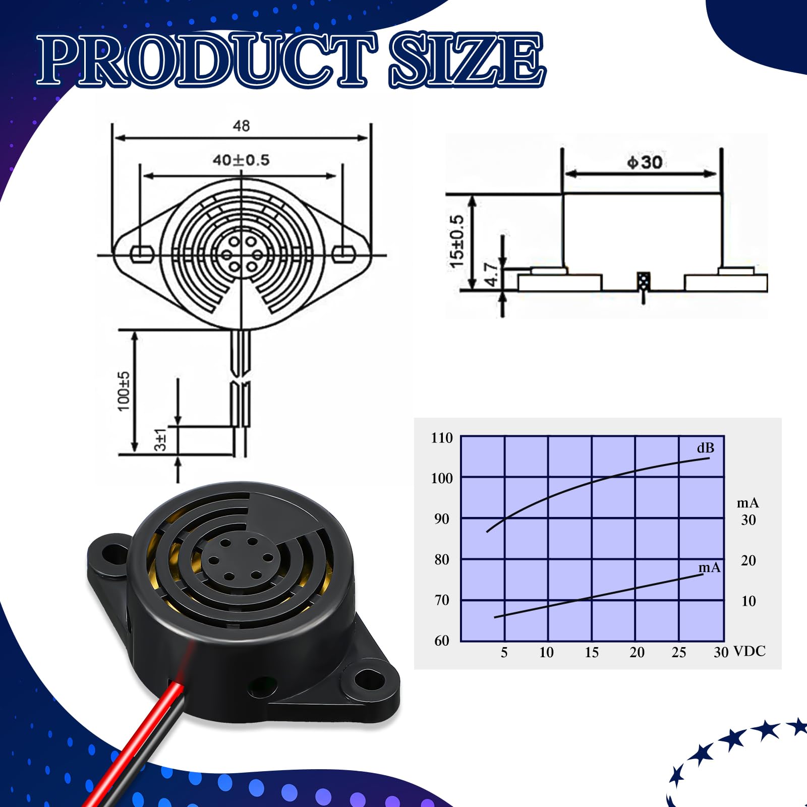 Geiserailie 36 Pcs Dc 3 24V 95 Db Electronic Buzzer Active Piezo Buzzer Alarm Sounder Continuous Sound Beep, Black