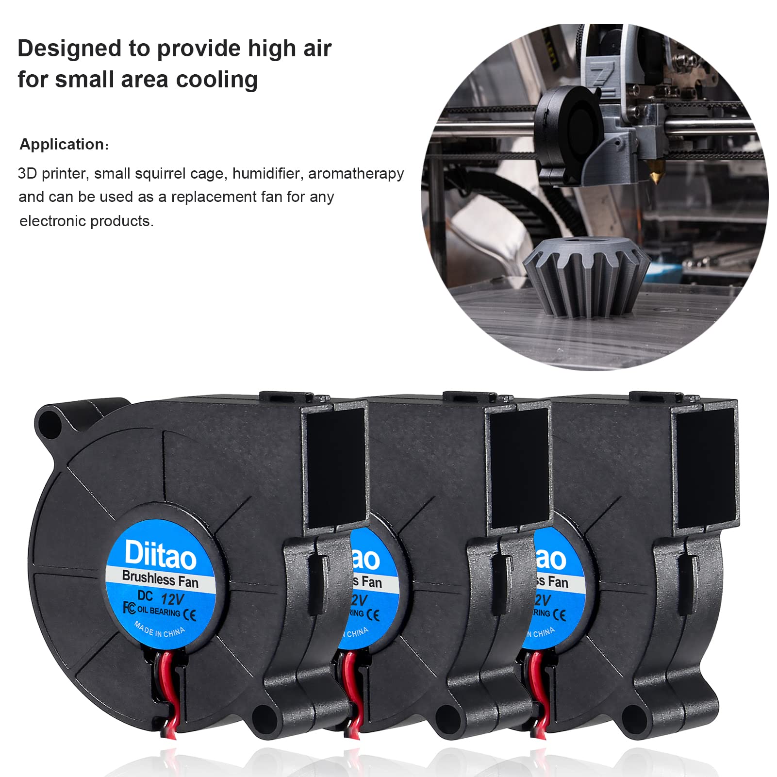 Diitao 4Pcs 5015 Cooling Blower Fan Dc 12V Fans Brushless Cooling Blower Fans 50X50X15Mm 2 Pin For 3D Printer Small Appliances(D