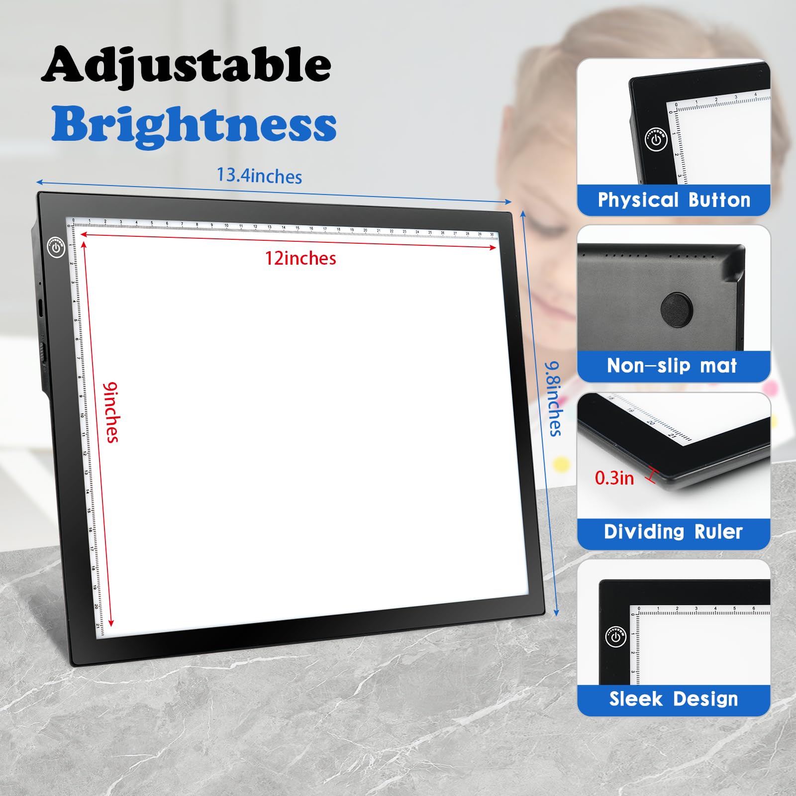 Kivotac A4 Rechargeable Light Pad, Portable Led Light Up Box Ultra Thin Dimmable Battery Powered Bright Copy Board For Weeding V