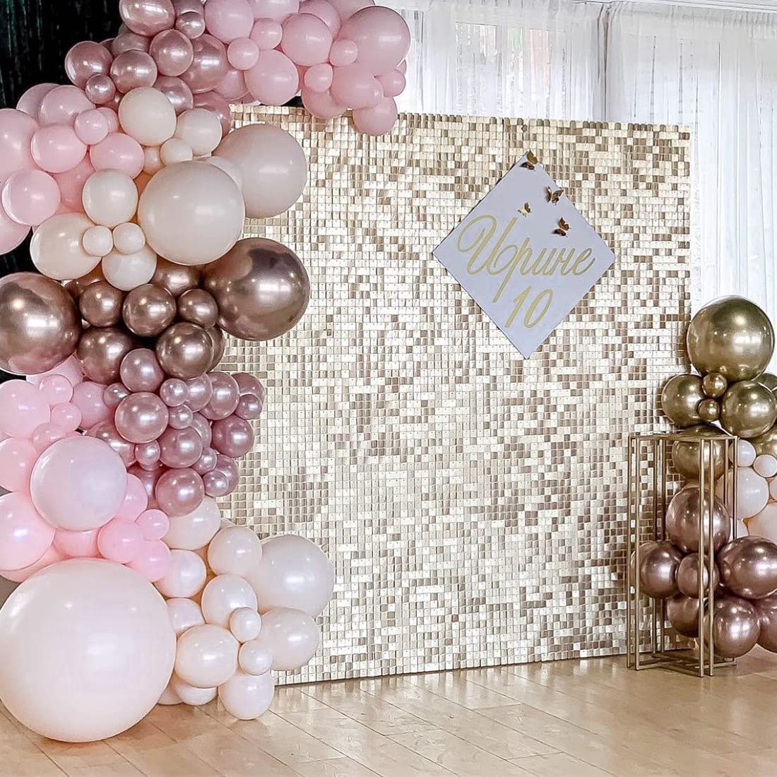 Glitter Sequin Backdrop Light Gold Shimmer Wall 6Ftx4Ft Disco Backdrop For Party Wedding Anniversary Birthday Bachelorette Party