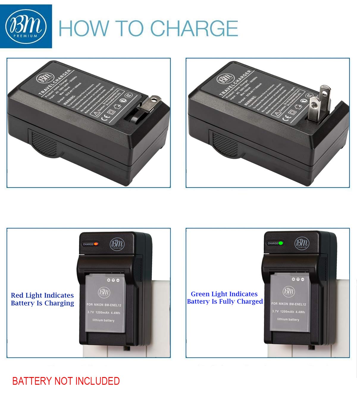 BM EN EL12 Battery Charger for Nikon Coolpix A1000 B600 W300 A900 AW100 AW110 AW120 AW130 S6200 S6300 S8100 S8200 S9050 S9200 S9300 S9400 S9500 S9700 S9900 P310 P330 P340, KeyMission
