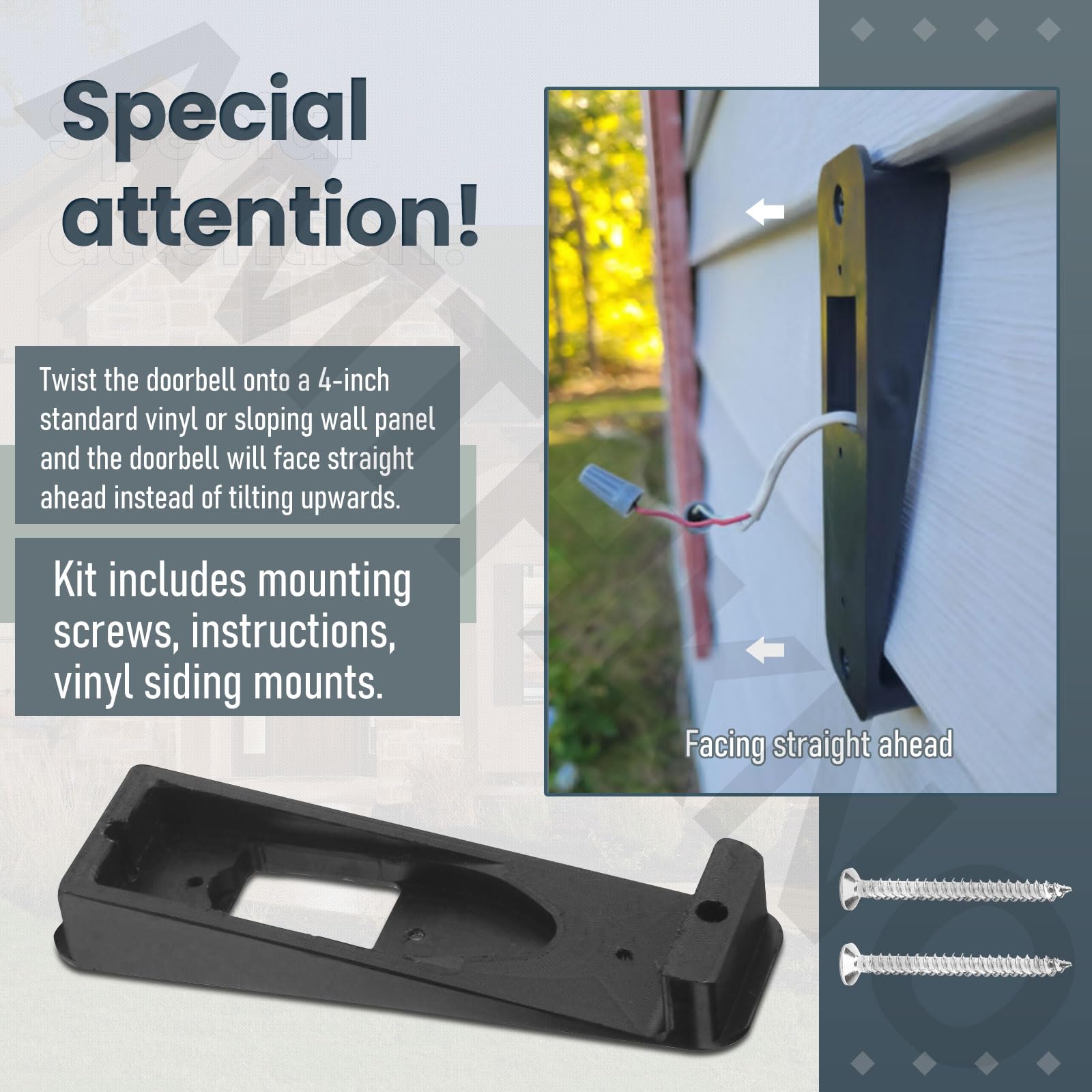 Vinyl Siding Mount/Angle Mount Wedge For Blink Video Doorbell (4'' Standard Vinyl Only, Not For Dutch Lap Siding) W/Screws   Bla