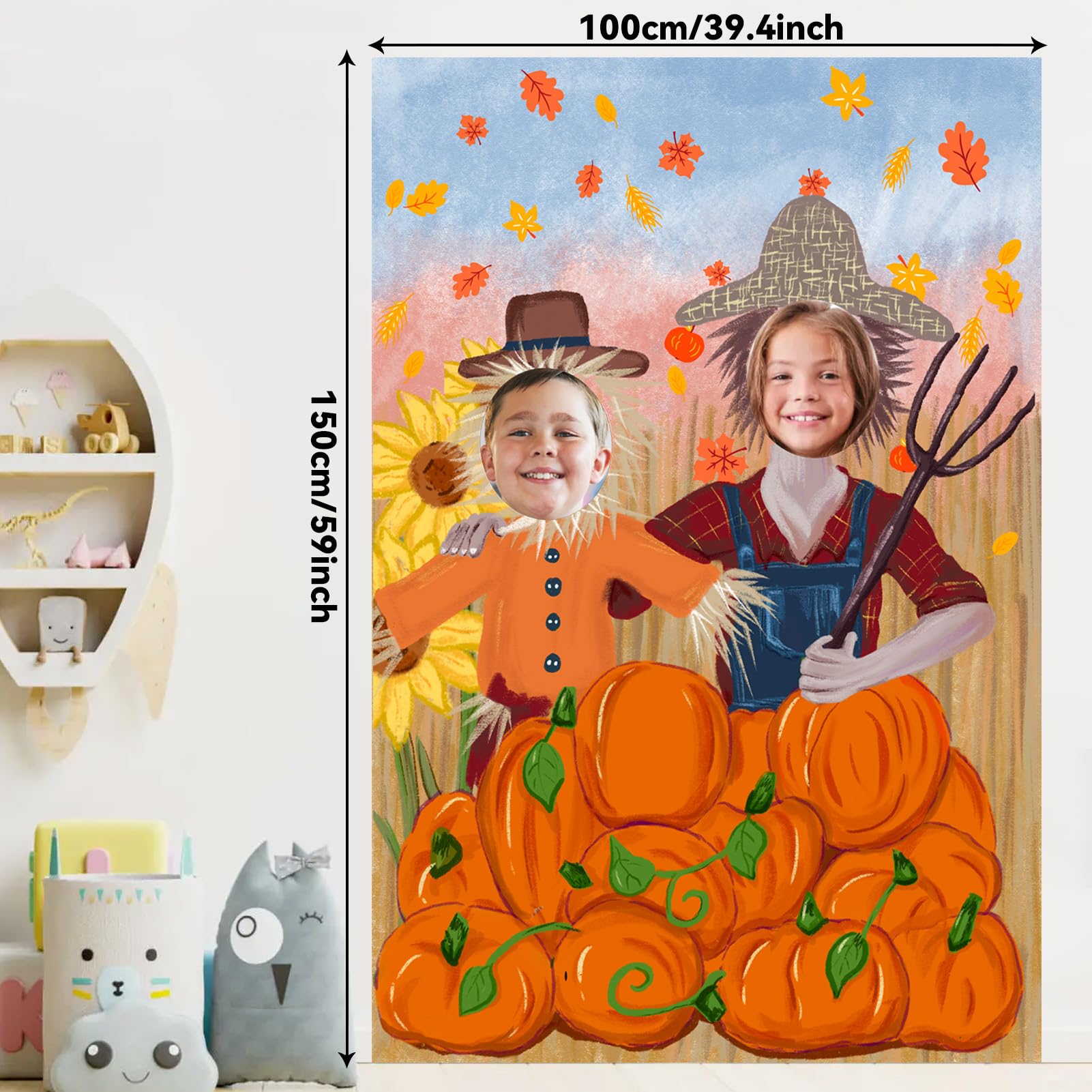 Thanksgiving Photography Backdrop Pumpkin Photo Background Fall Harvest Decor Autumn Events Photo Props Scarecrow Fall Party Fes