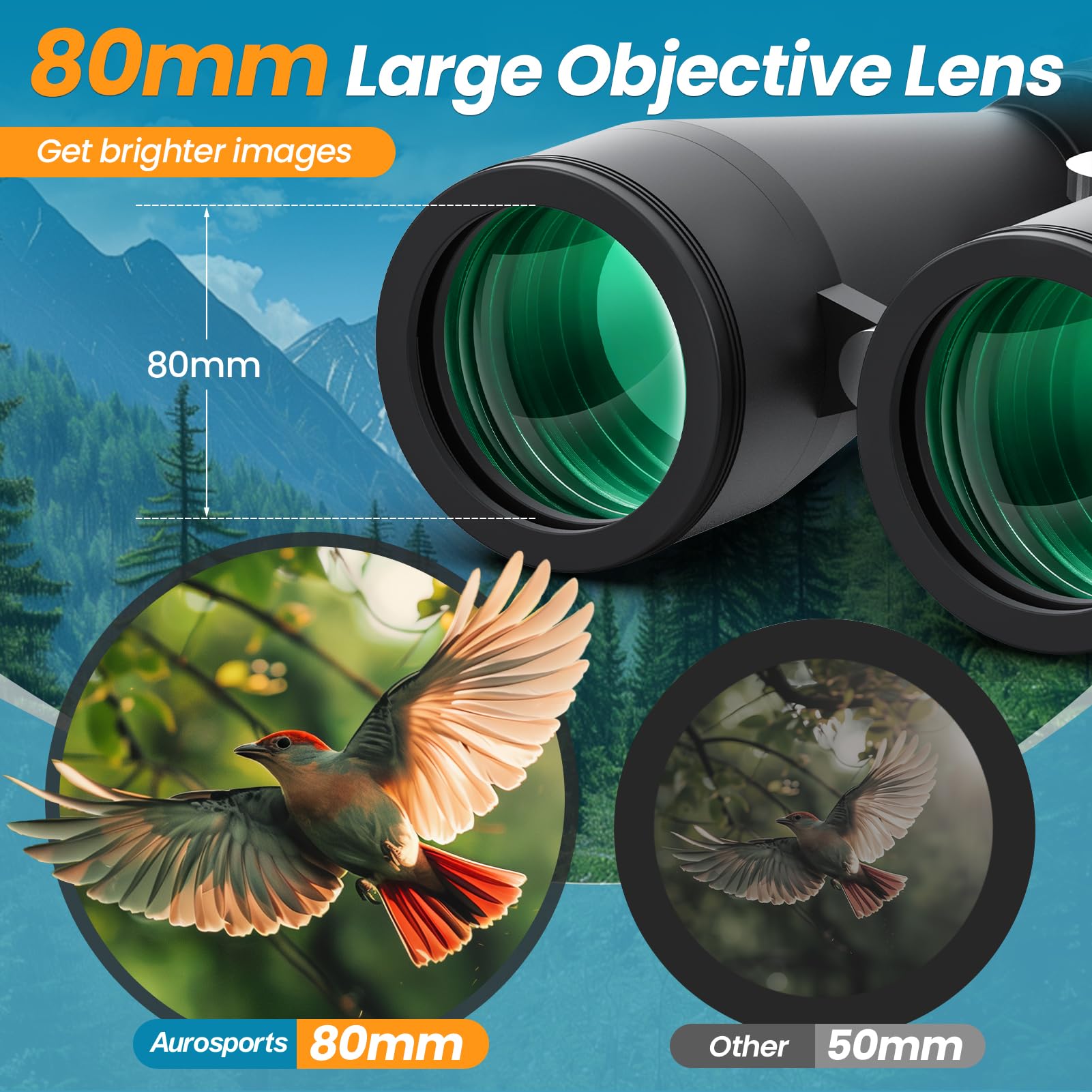 20X80 Binoculars For Adults High Powered - Aurosports 80Mm Large Aperture Binocular With Clear Low Light Vision - Long Range Bin