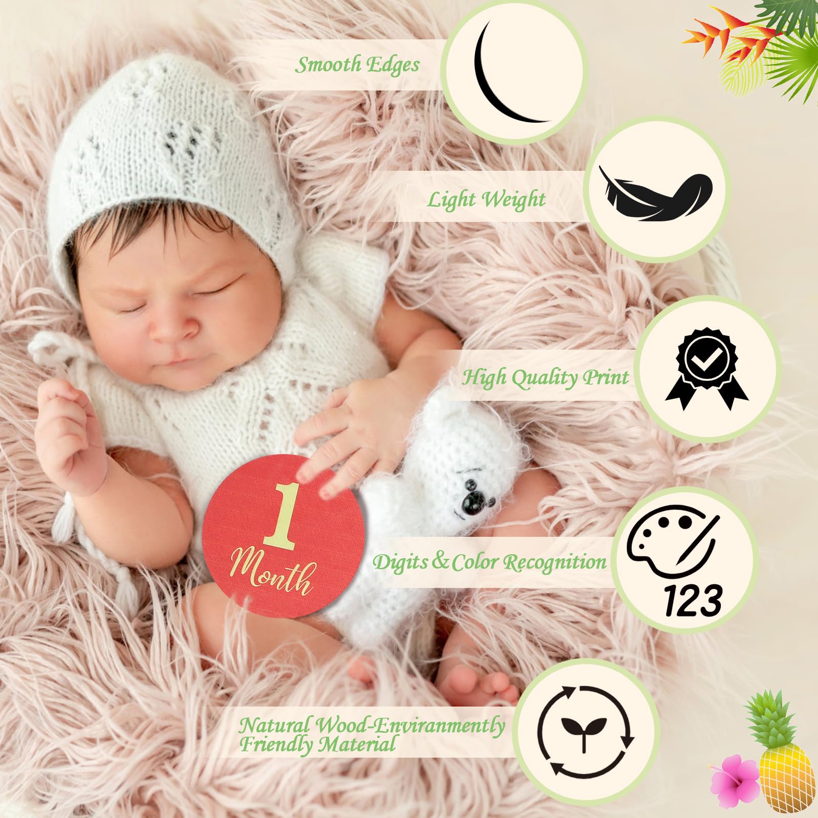 Wooden Monthly Baby Milestone Cards,Monthly Milestone Wood Discs,13 Pack Digits Printed Baby Months Signs Wood Gift Baby Announc