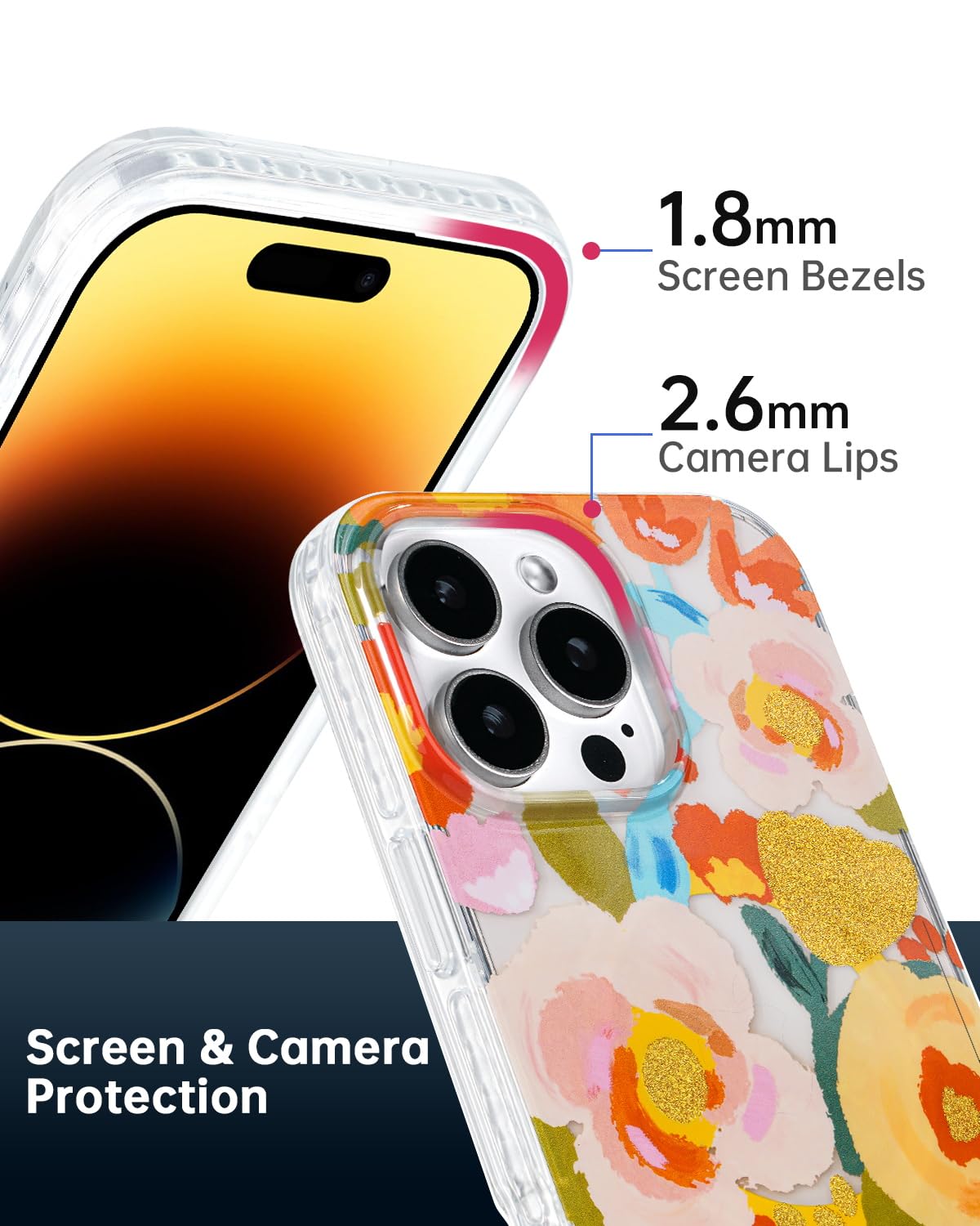 Scorpify For Iphone 16 Pro Case [Compatible With Magsafe] With Heronsbill Floral Design, Cute Clear Flower Magnetic Phone Cover