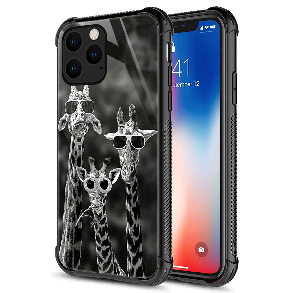 Carloca Compatible With Iphone 13 Mini Case,Black And White Funny Giraffe Family Graphic Design Shockproof Anti Scratch Drop Pro