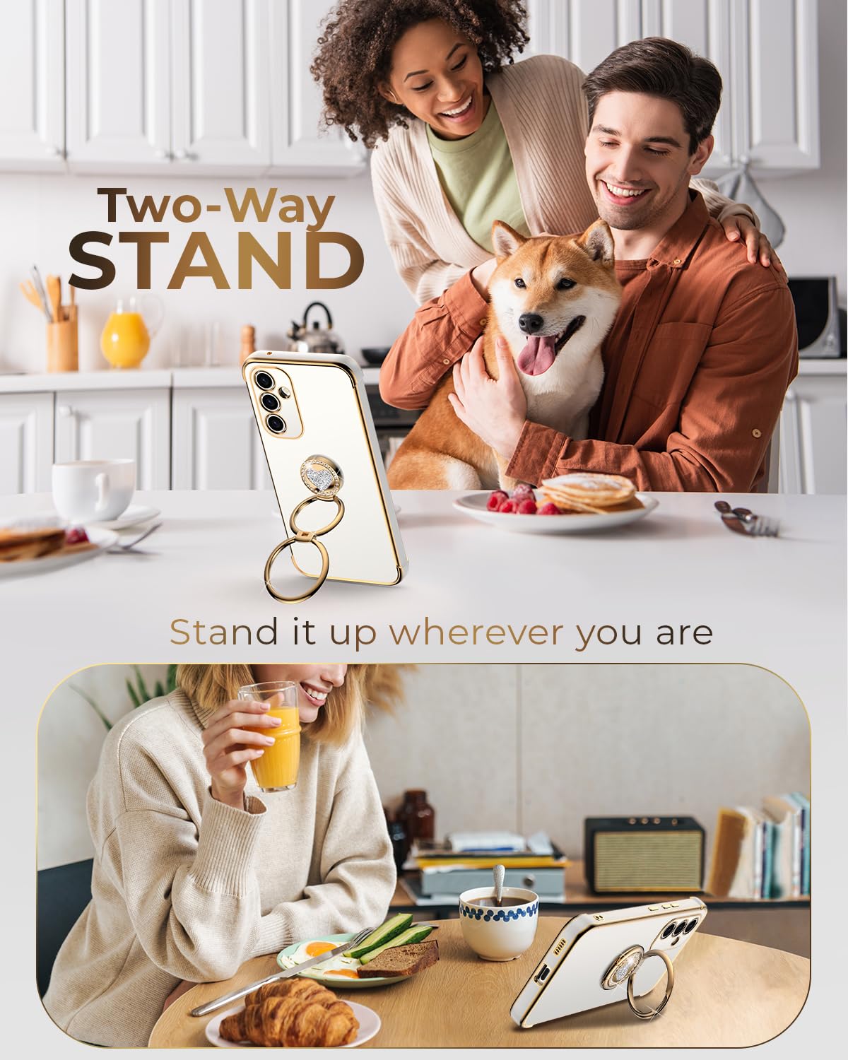 Xyz For Galaxy S24 Case With Stand, For Samsung Galaxy S24 Case With Double Ring, Women Girls Bling Luxury Protective Phone Case