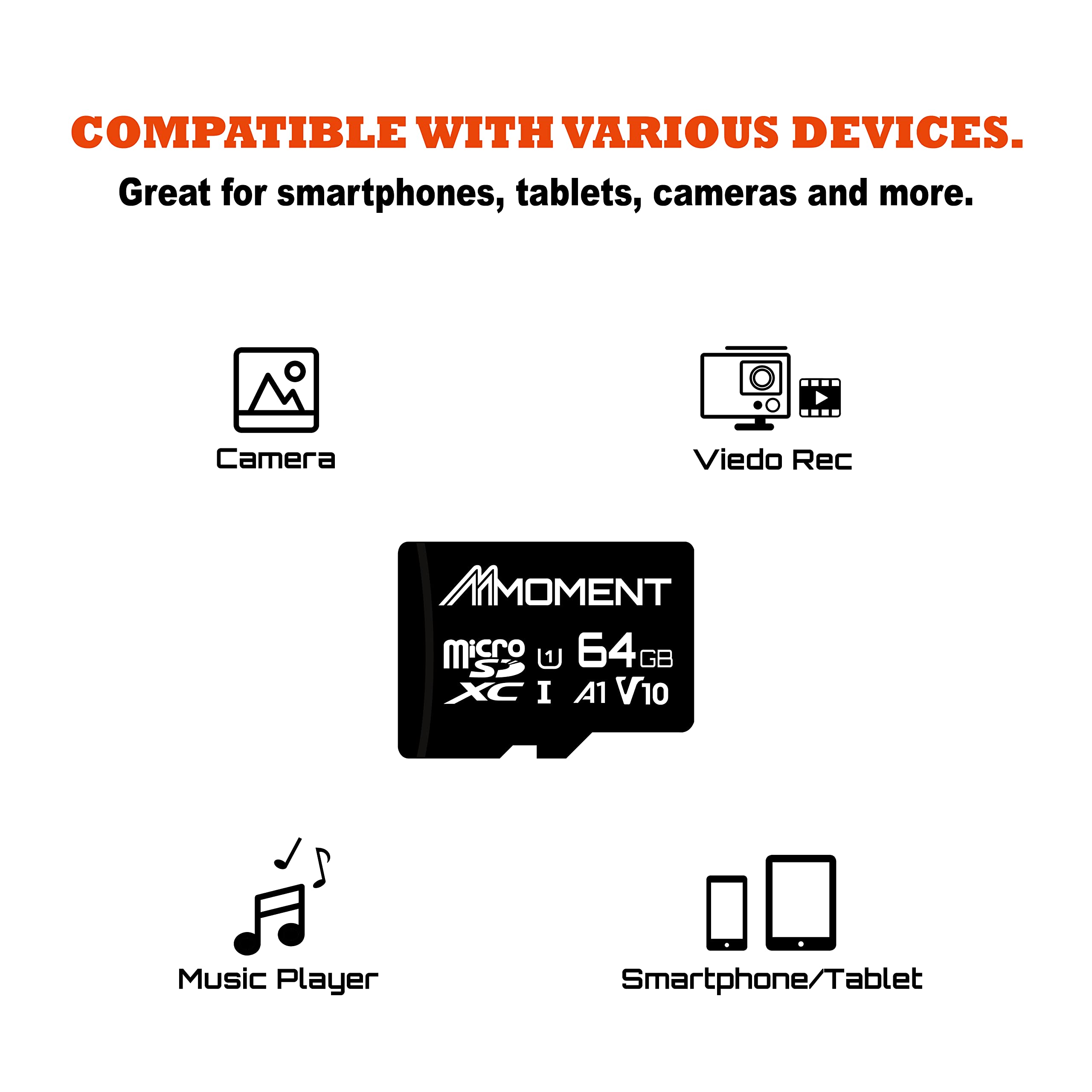 Mmoment 64Gb Micro Sdhc Card, A1, Uhs I, U1, V10, Class 10 Compatible, Read Speed Up To 95 Mb/S, Sd Adapter Included