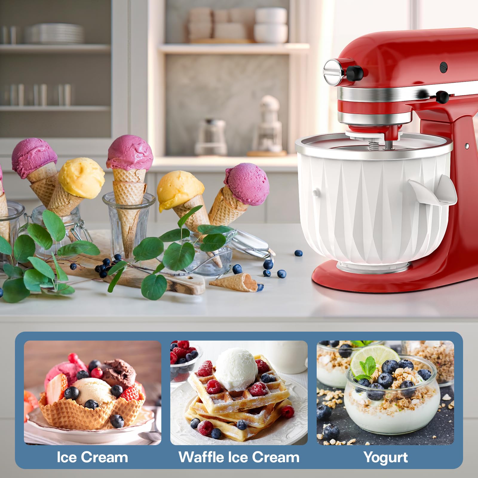 Hozodo Ice Cream Attachment For Kitchenaid, 2 Quart Frozen Ice Cream & Sorbet Gelato Maker For Kitchenaid Ice Cream Maker Attach