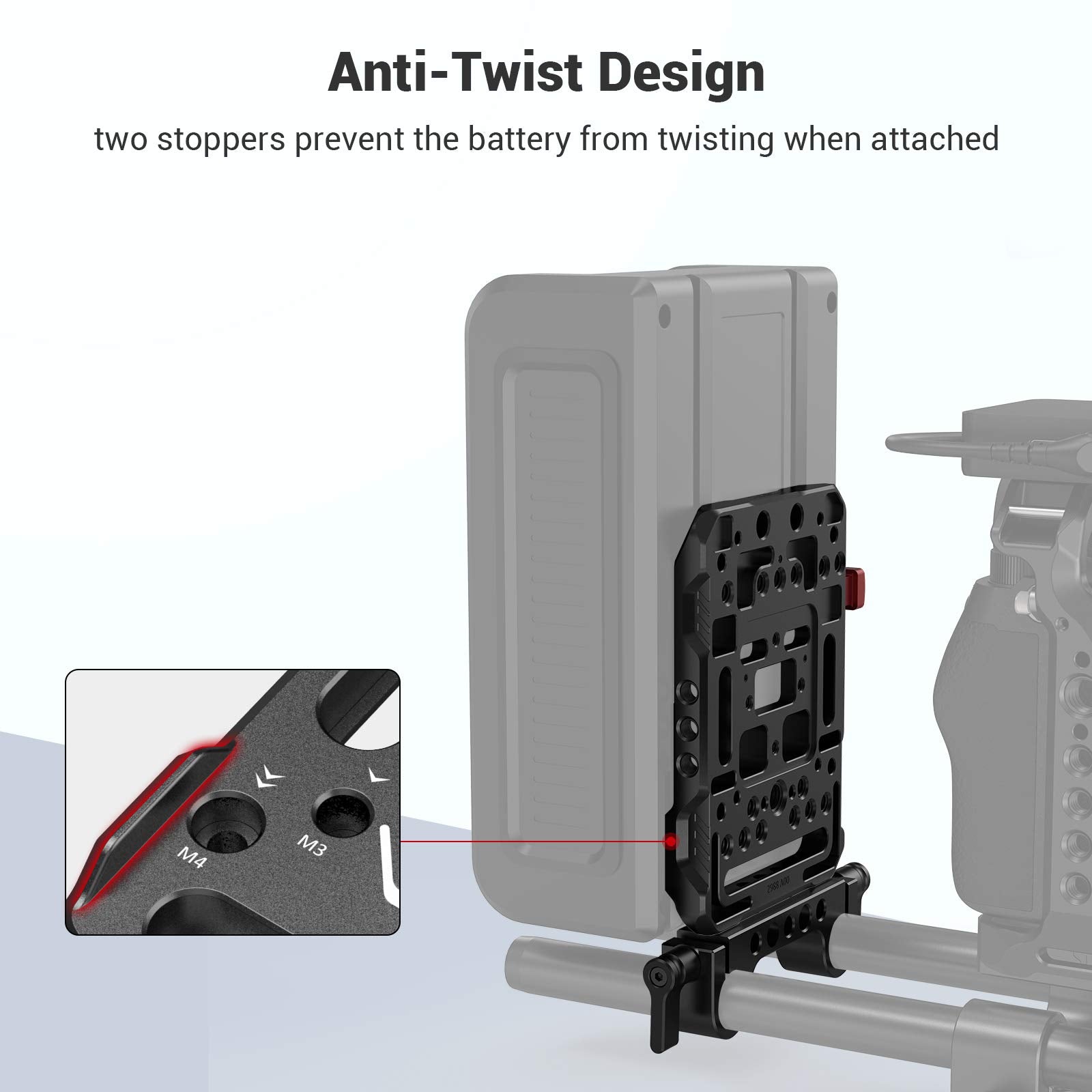 Smallrig Battery Plate With V-Lock Mount With Dual 15Mm Rod Clamp For Camera Power Supply - 3016