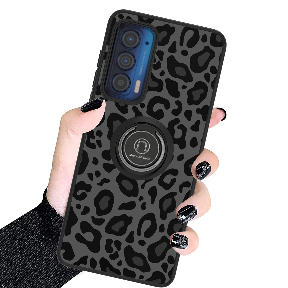 Kanghar Moto Edge 2021 Leopard Case: Non Slip, Shockproof Tpu + Kickstand Phone Ring Holder