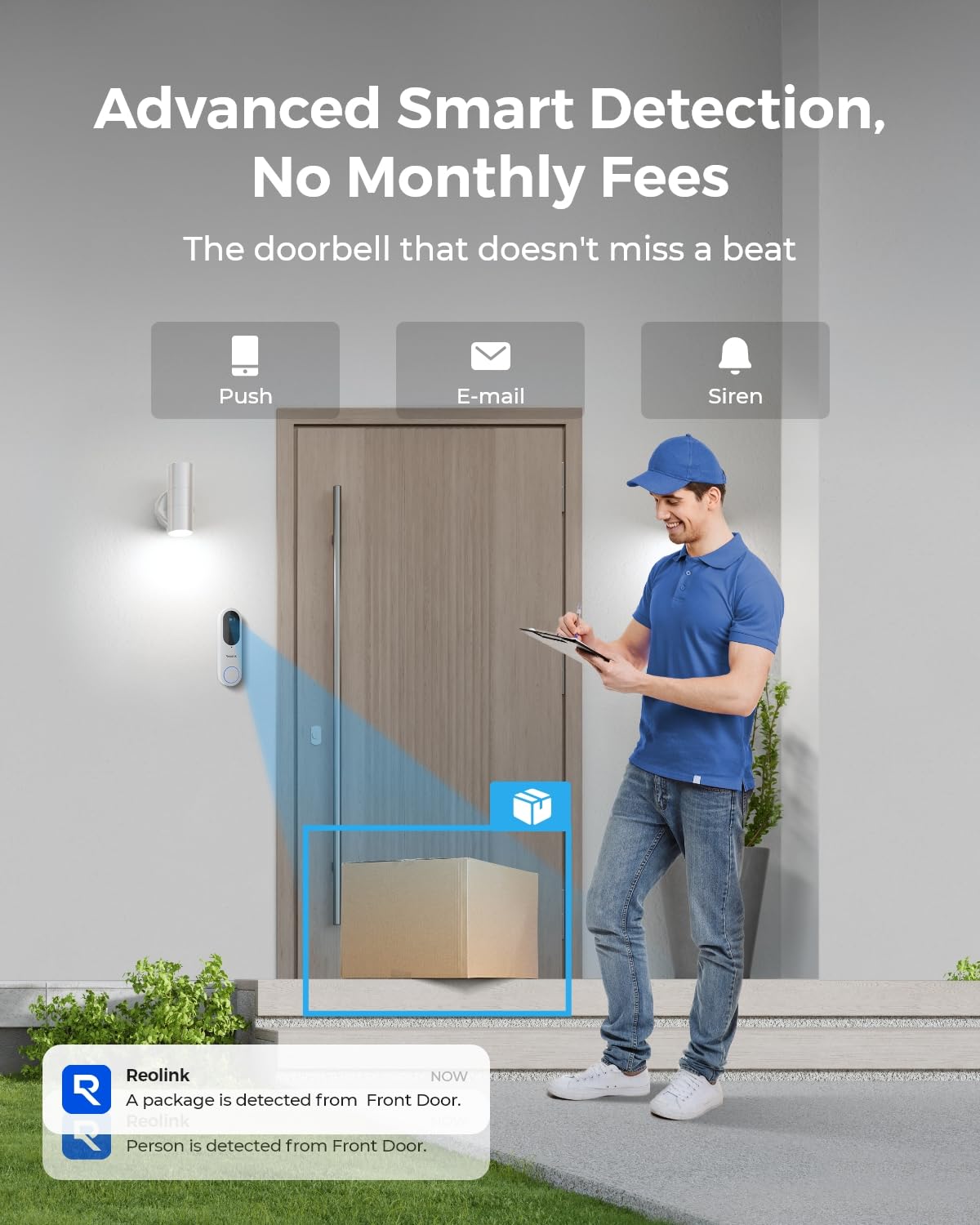 Reolink Wireless Video Doorbell Camera, Battery Or Wired Powered, 2K 150X150 Head To Toe View, 2.4/5 Ghz Wifi, Person/Vehicle/Pa